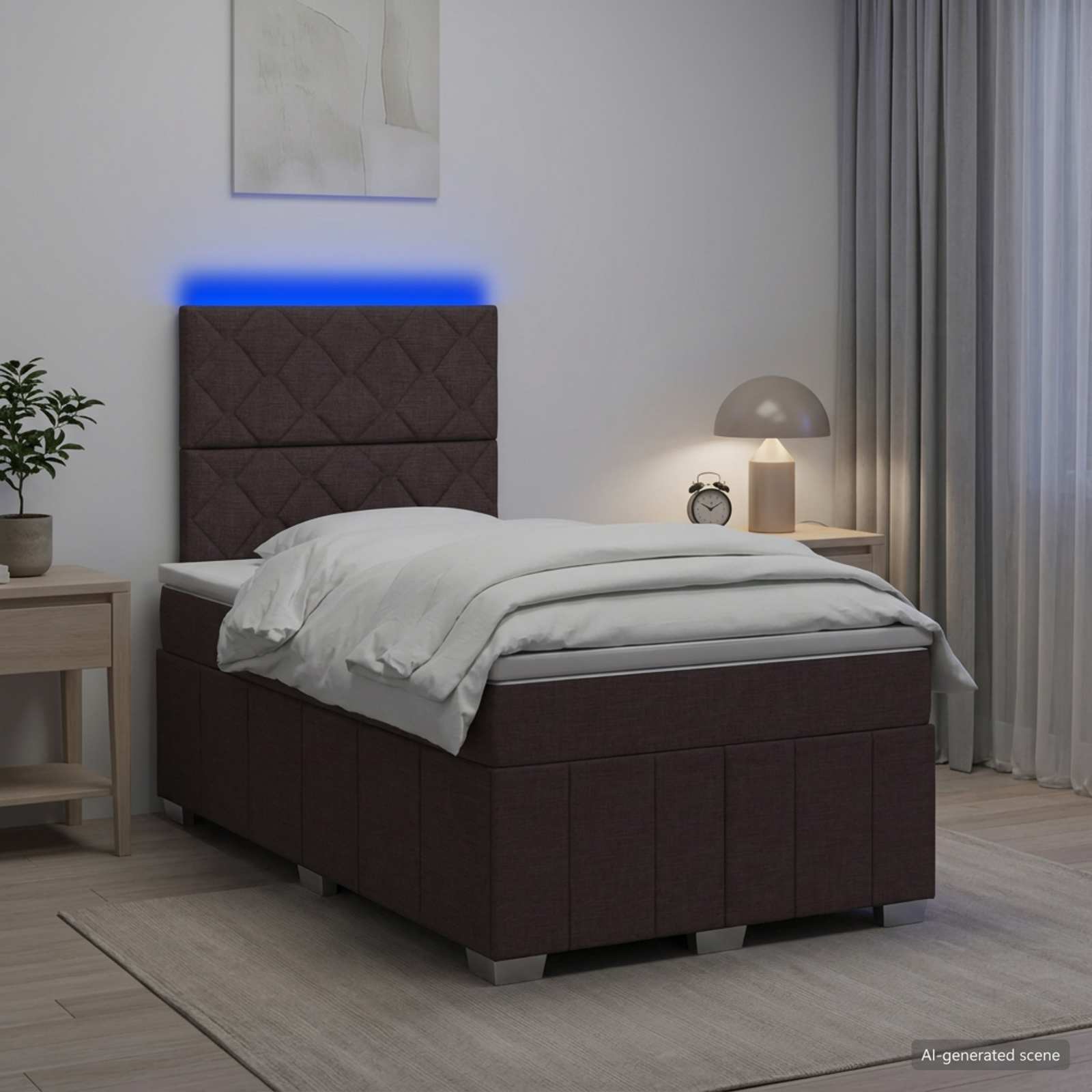 LED легло с матрак с LED ленти Тъмен кафяв 120 x 200 cm Текстил