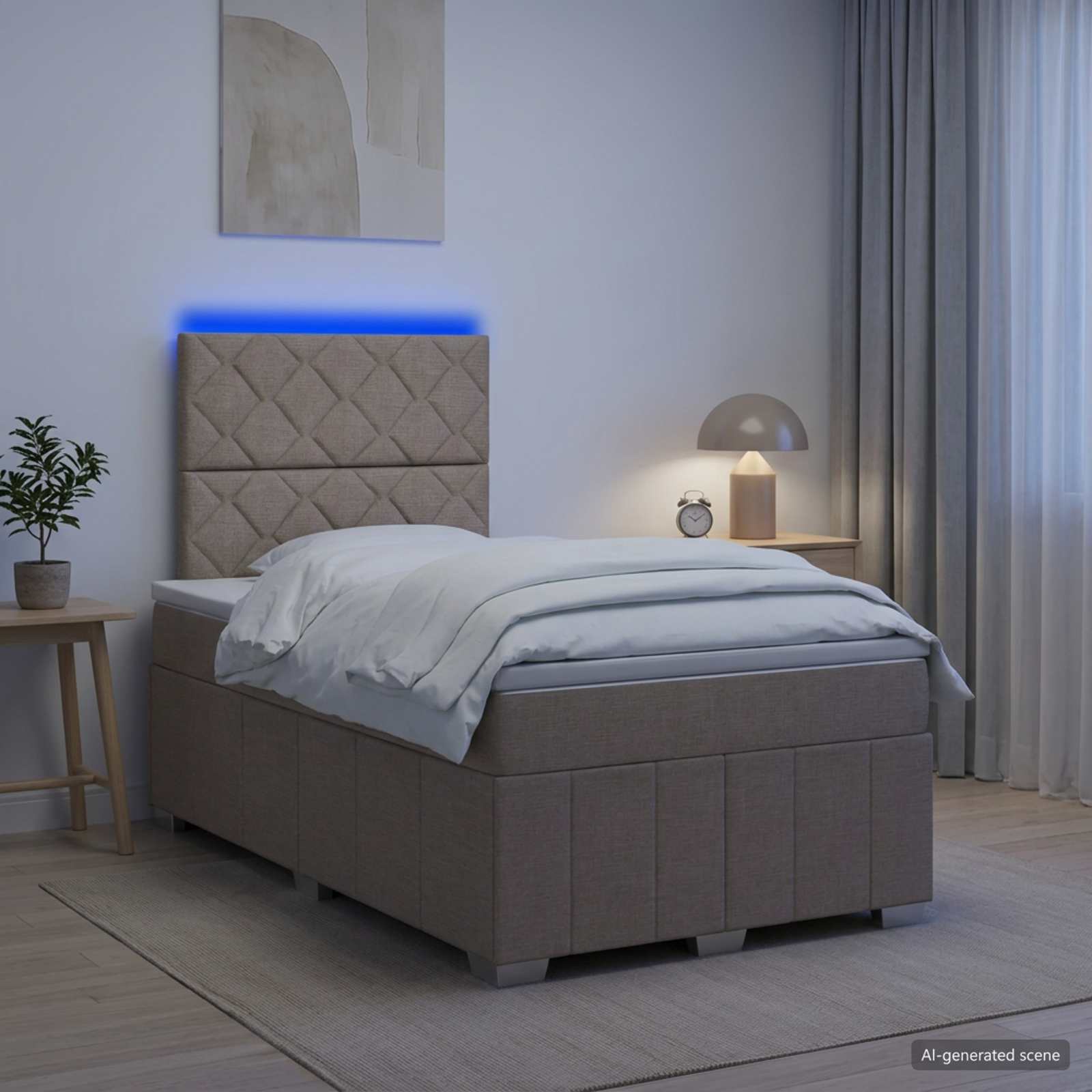 LED posteljni pod z vzmetnico Taupe 120 x 190 cm Blago