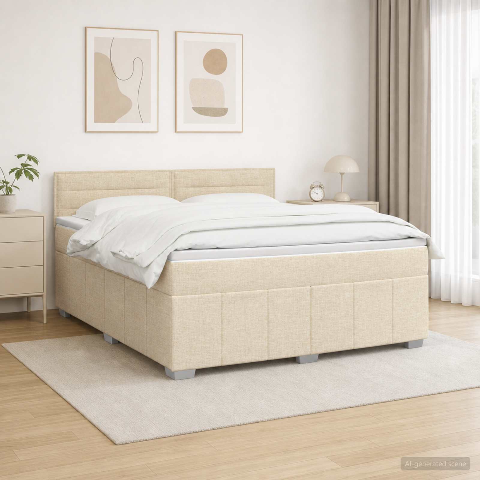 LED posteljni pod z vzmetnico Krem 140 x 190 cm Blago