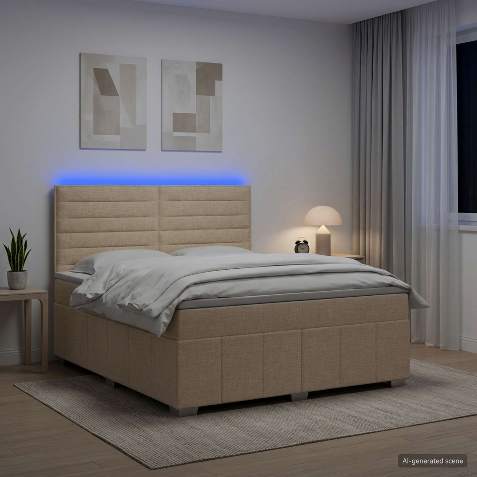 LED posteljni pod z vzmetnico Krem 140 x 190 cm Blago