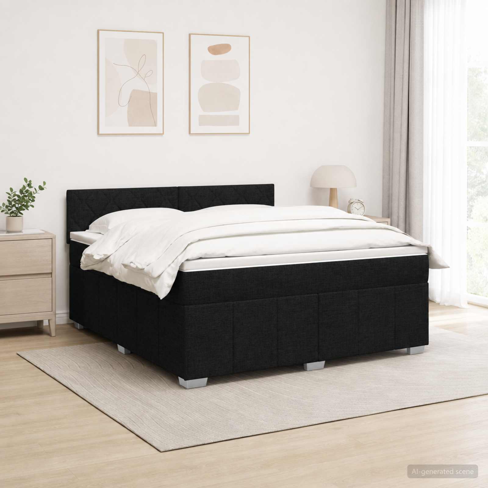 LED posteljni pod z vzmetnico Črna 140 x 190 cm Blago