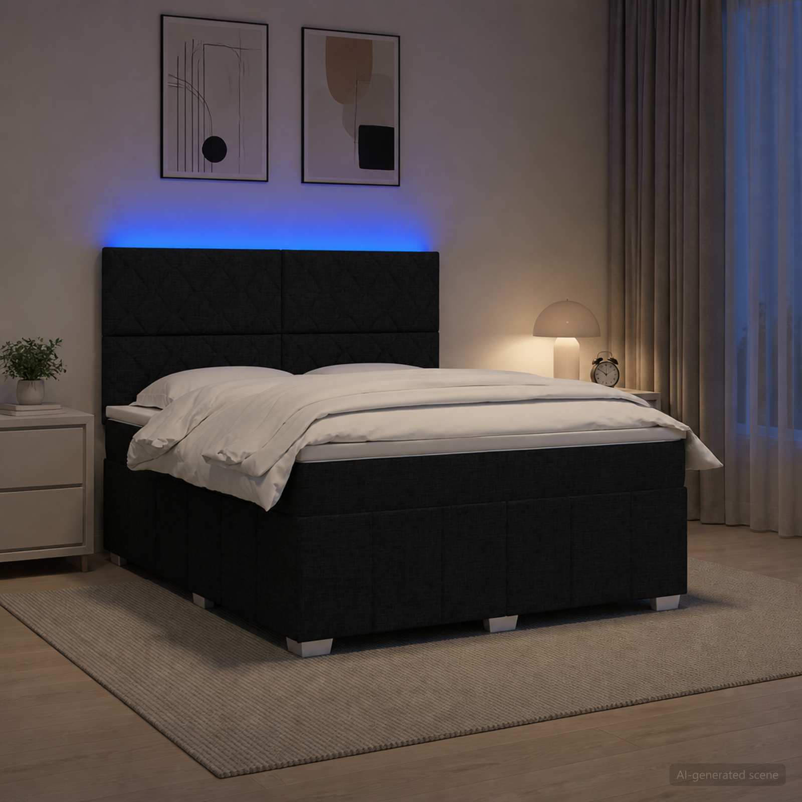 LED легло с матрак с LED ленти Черно 140 x 190 cm Текстил
