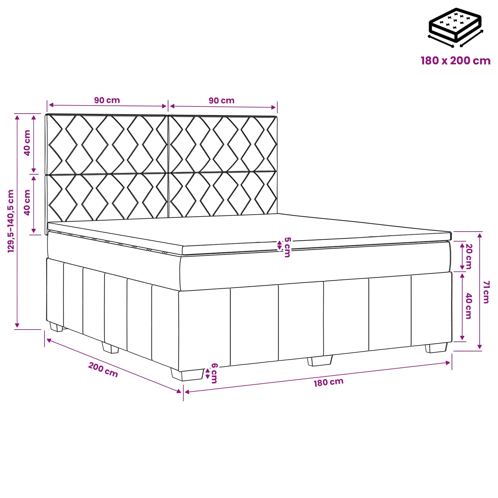 LED posteljni pod z vzmetnico Temno rjava 180 x 200 cm Blago
