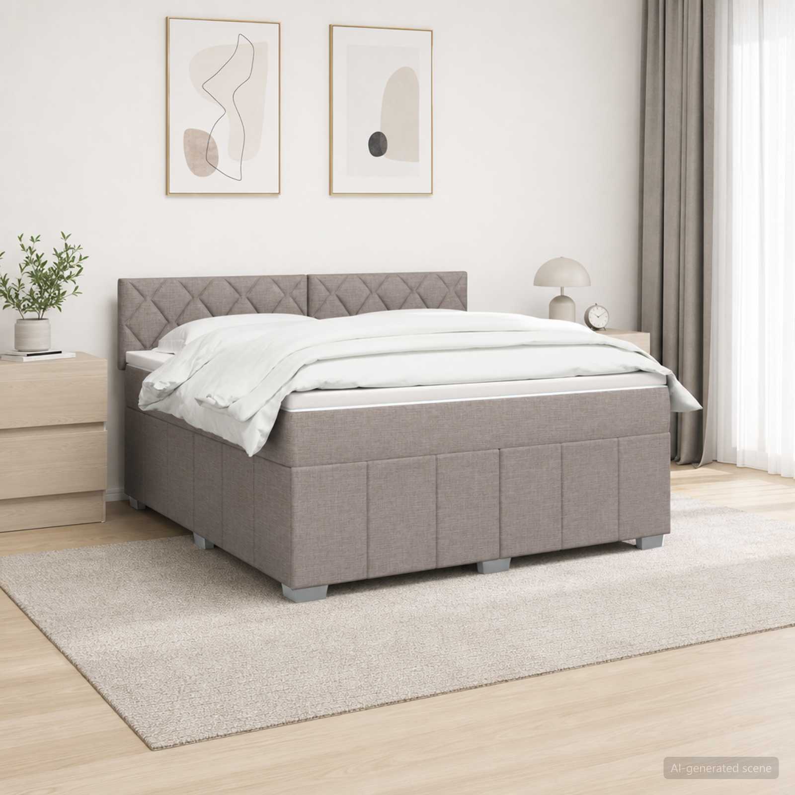 LED posteljni pod z vzmetnico Taupe 140 x 200 cm Blago