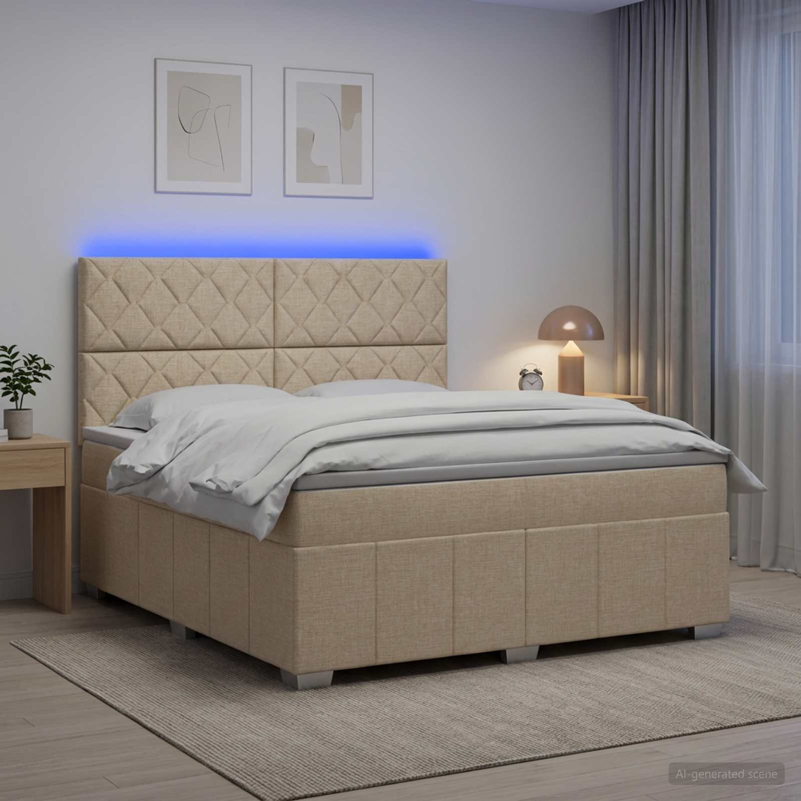 LED posteljni pod z vzmetnico Krem 140 x 200 cm Blago