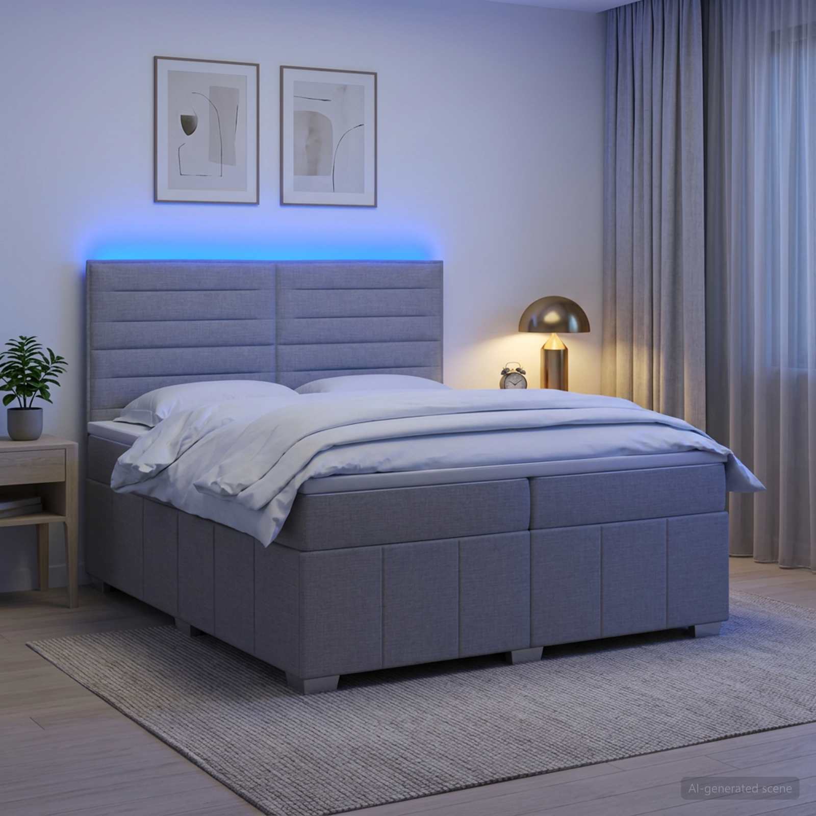 LED легло с матрак с LED ленти Светлосиво 200 x 200 cm Текстил