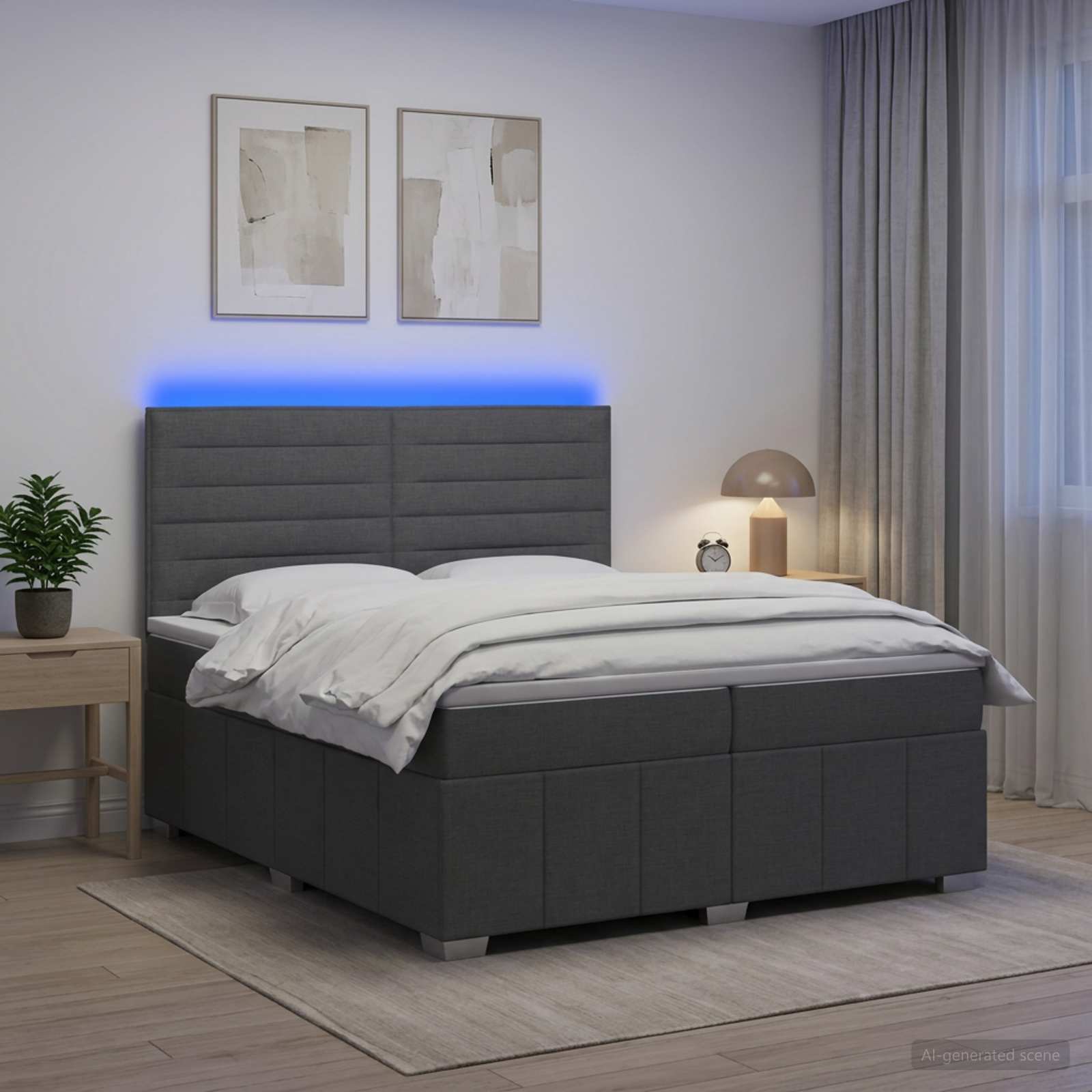 LED легло с матрак с LED ленти Тъмносиво 200 x 200 cm Текстил
