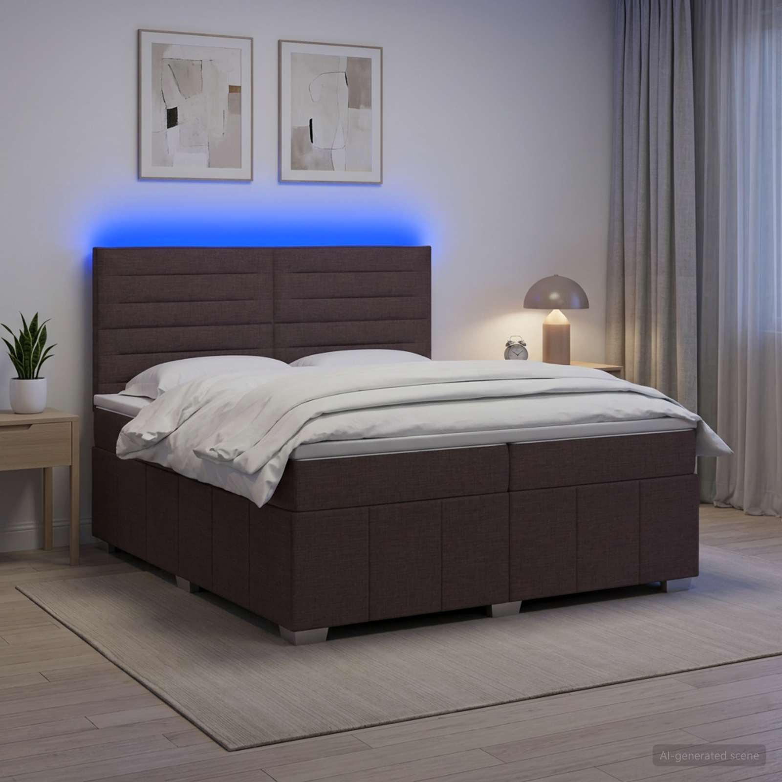 LED легло с матрак с LED ленти Тъмен кафяв 200 x 200 cm Текстил