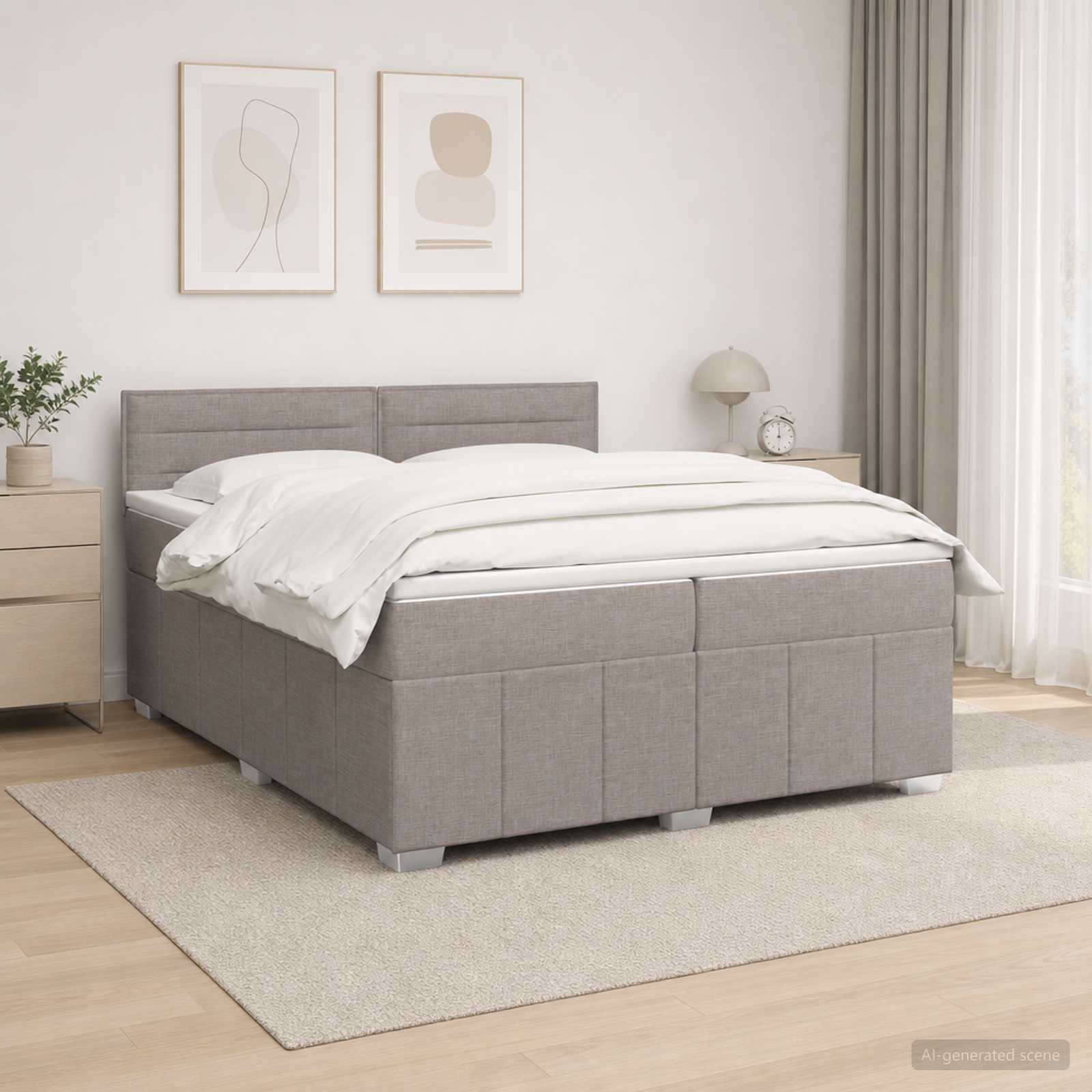 LED posteljni pod z vzmetnico Taupe 200 x 200 cm Blago