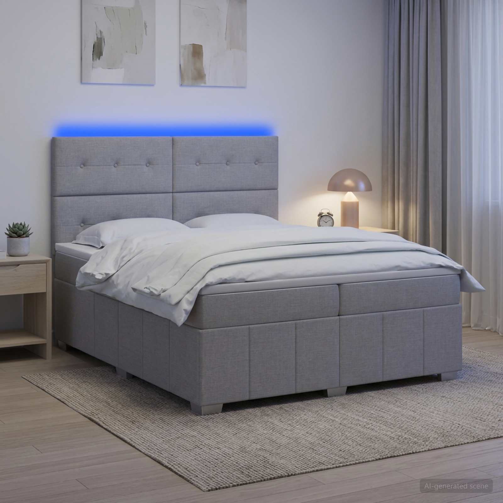 LED posteljni pod z vzmetnico Svetlo siva 200 x 200 cm Blago