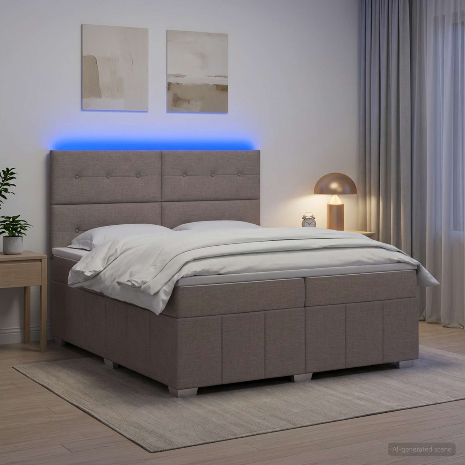 LED легло с матрак с LED ленти Таупе 200 x 200 cm Текстил