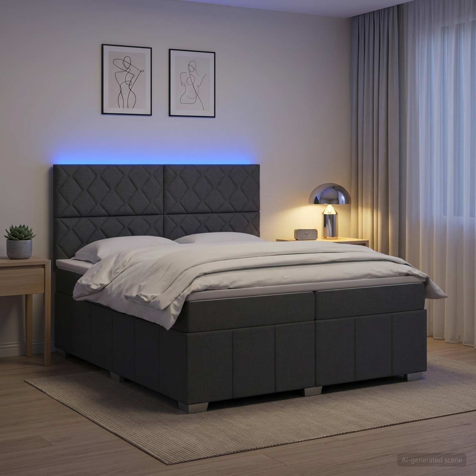 LED легло с матрак с LED ленти Тъмносиво 200 x 200 cm Текстил