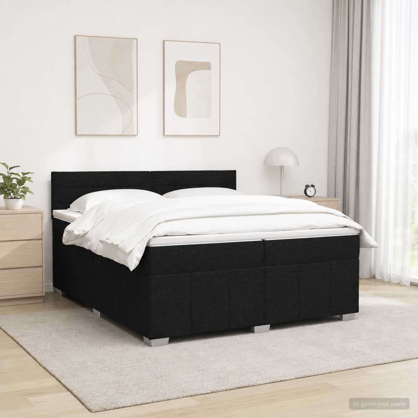 LED posteljni pod z vzmetnico Črna 200 x 200 cm Blago