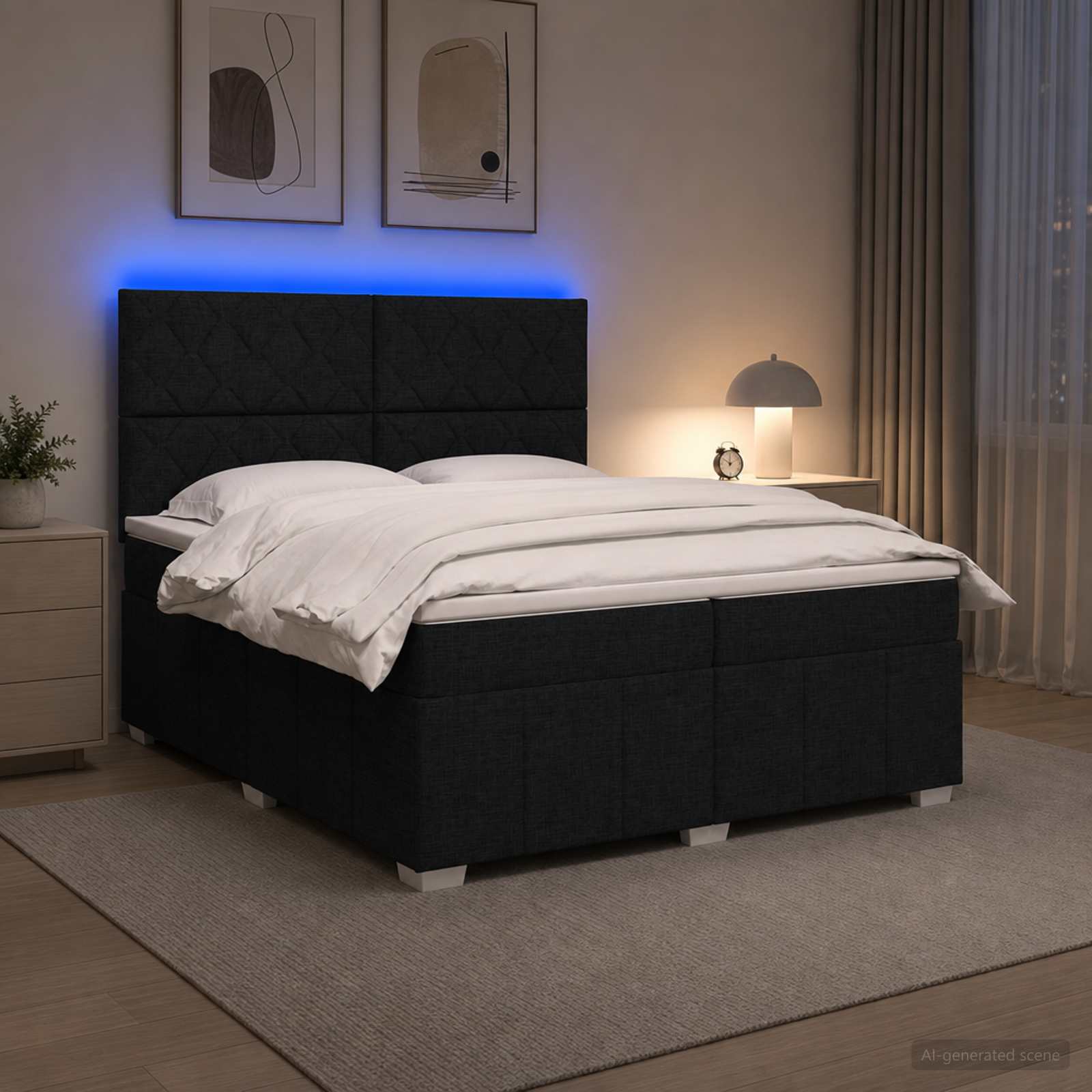 LED легло с матрак с LED ленти Черно 200 x 200 cm Текстил