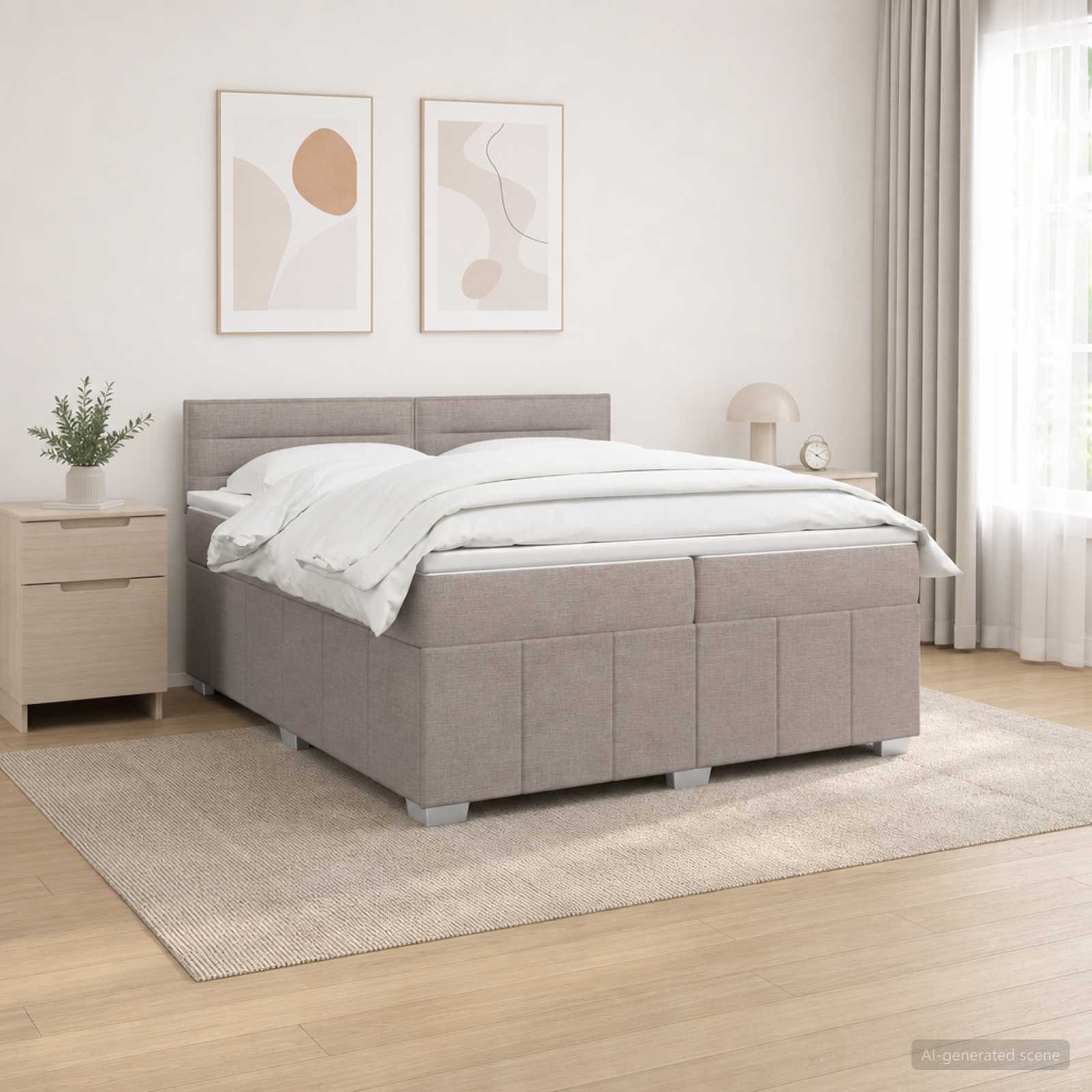 LED posteljni pod z vzmetnico Taupe 200 x 200 cm Blago