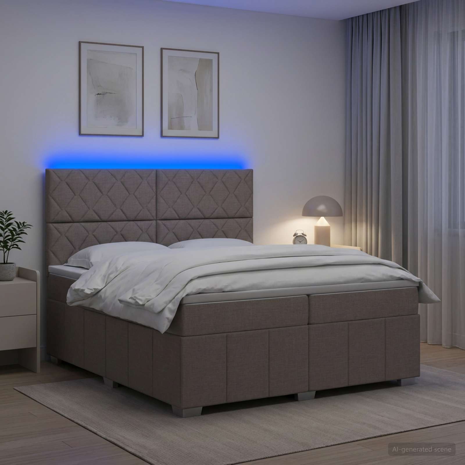 LED легло с матрак с LED ленти Таупе 200 x 200 cm Текстил