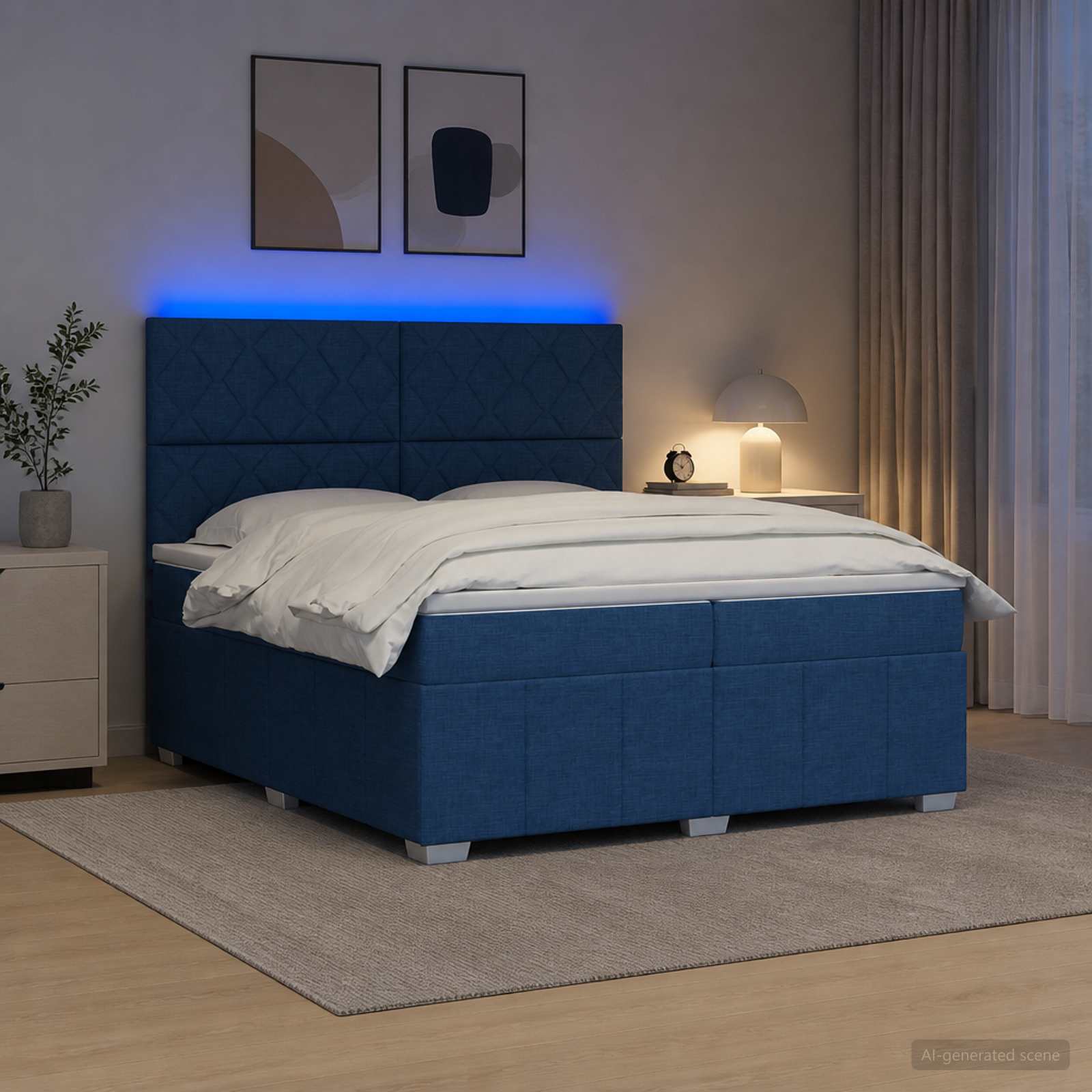 LED posteljni pod z vzmetnico Modra 200 x 200 cm Blago
