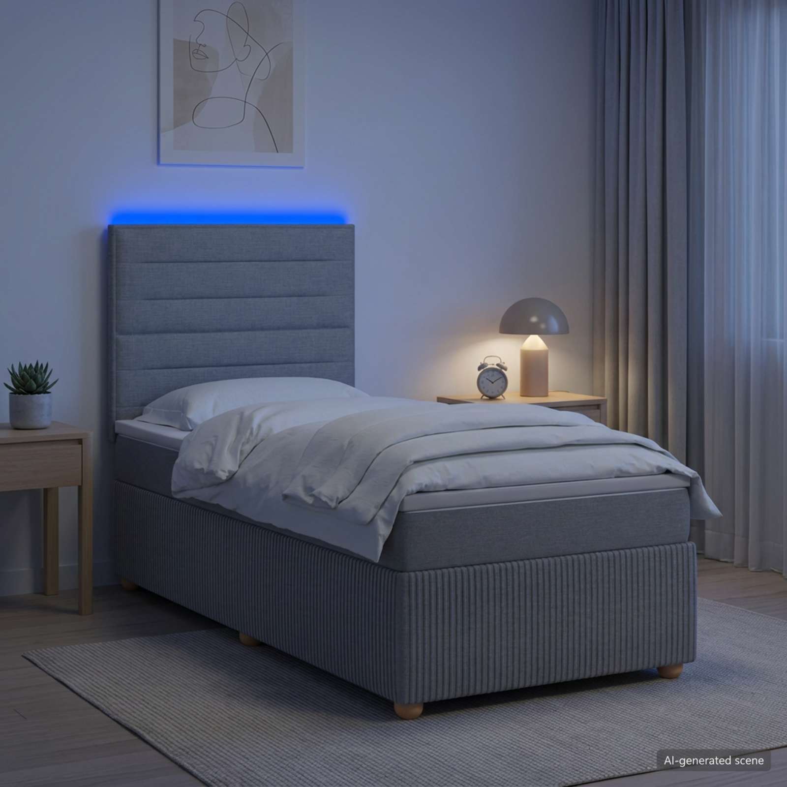 LED легло с матрак с LED ленти Светлосиво 80 x 200 cm Текстил