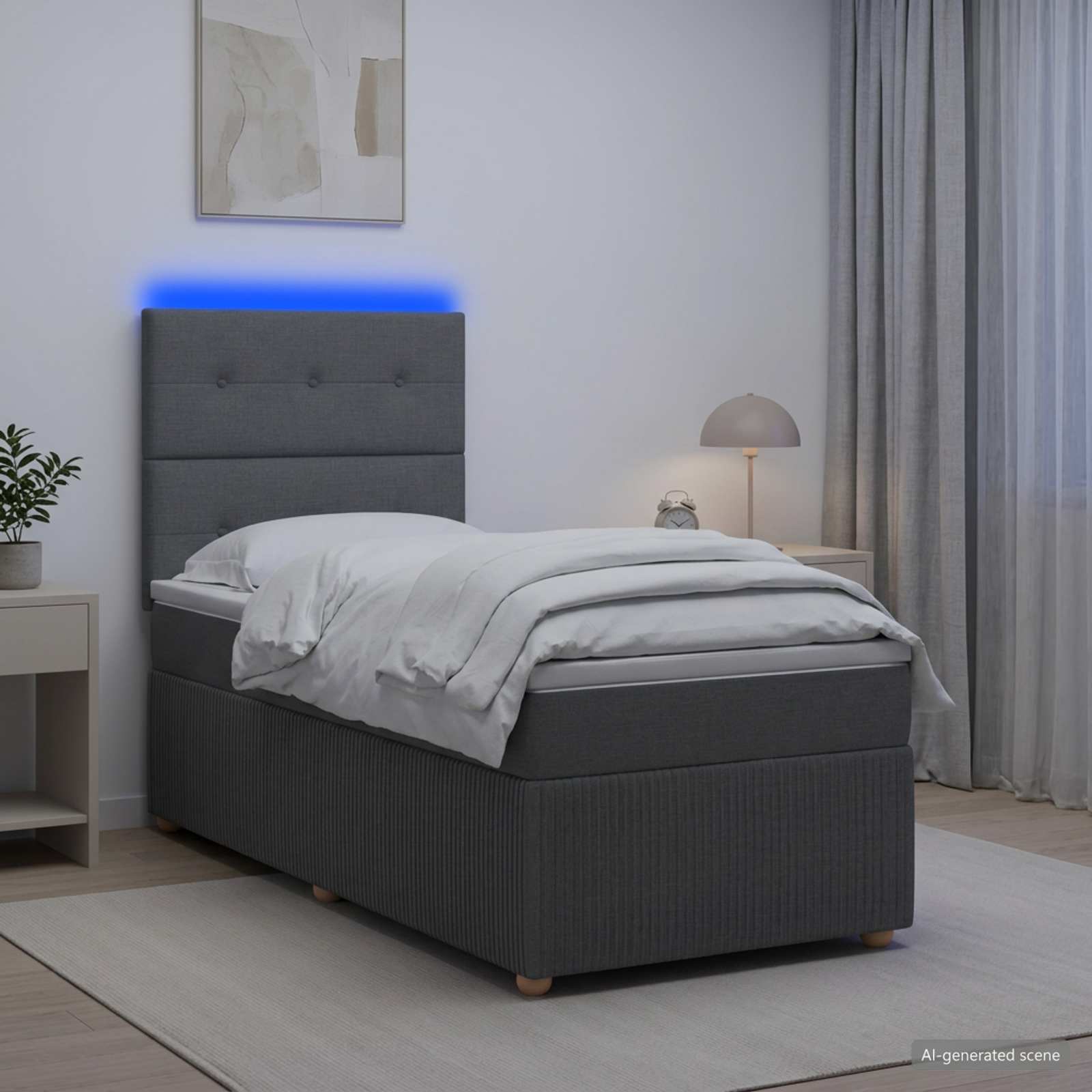 LED легло с матрак с LED ленти Тъмносиво 100 x 200 cm Текстил