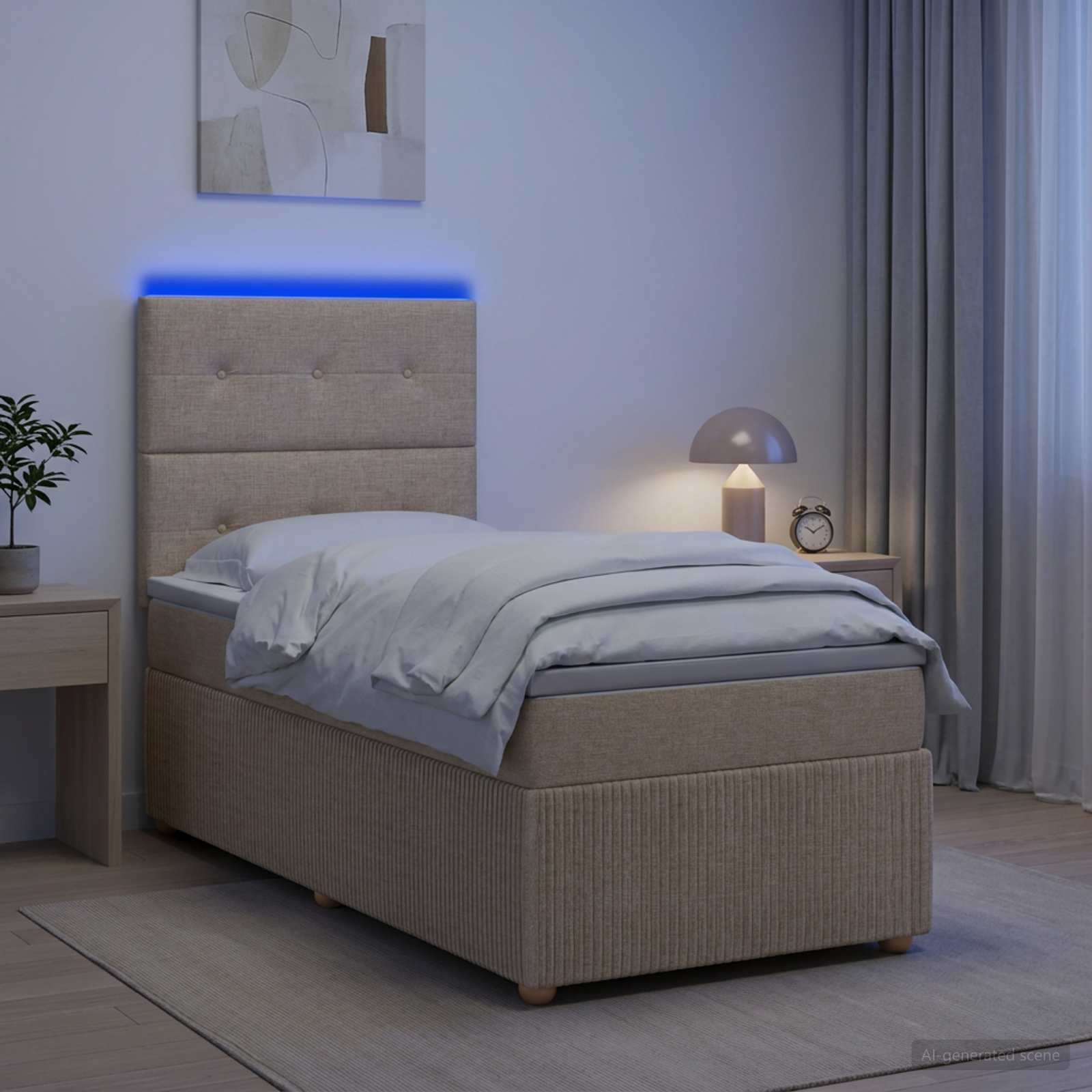 LED легло с матрак с LED ленти Кремаво 90 x 200 cm Текстил