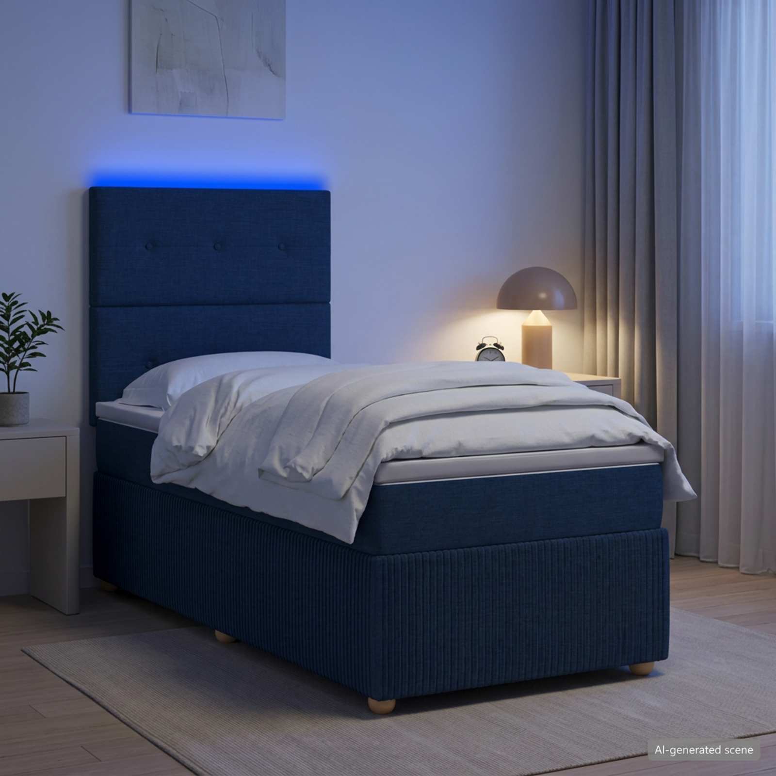 LED легло с матрак с LED ленти Синьо 90 x 190 cm Текстил