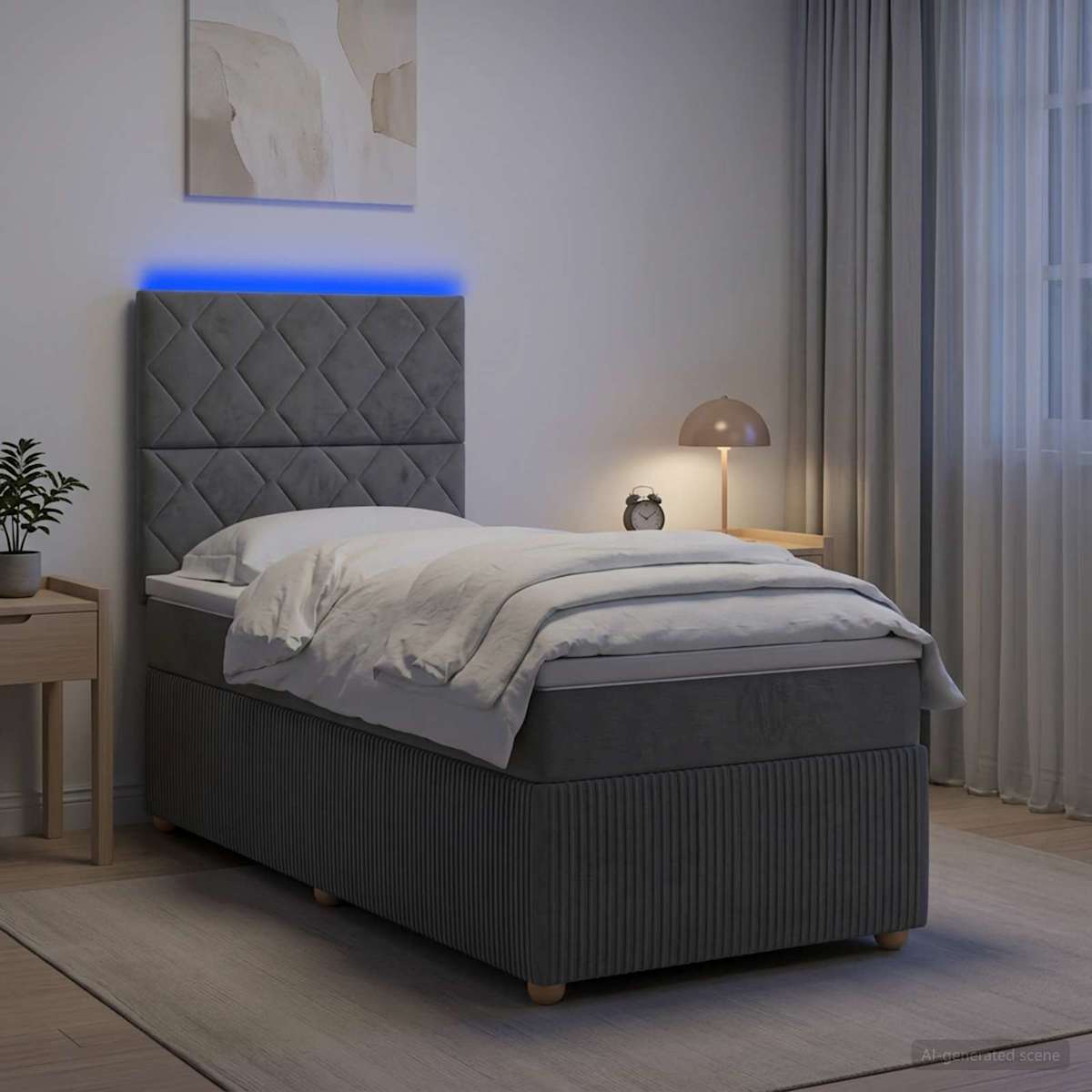 LED boksmadrasseng med madras 90 x 190 cm Stof