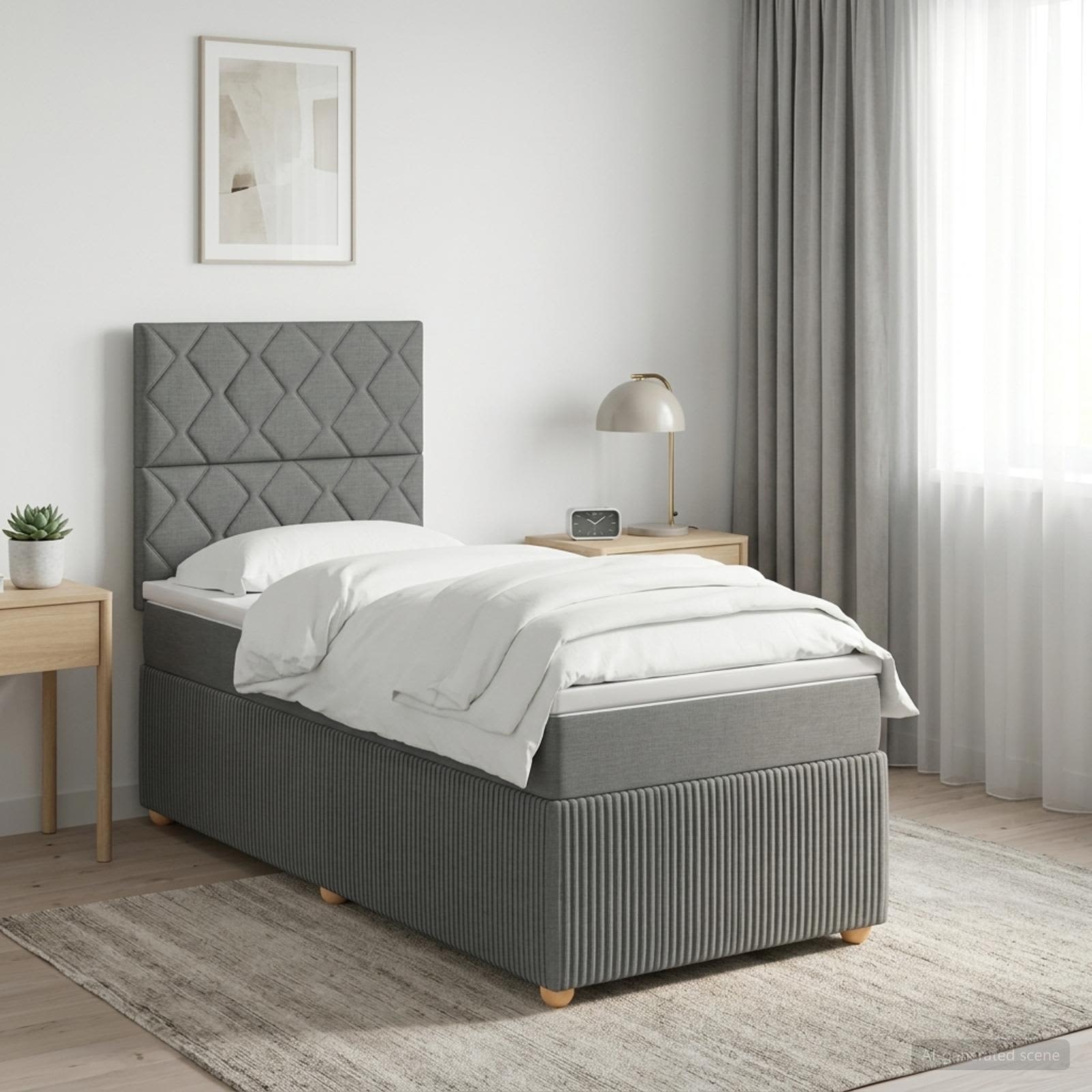 LED posteljni pod z vzmetnico Temno siva 90 x 190 cm Blago
