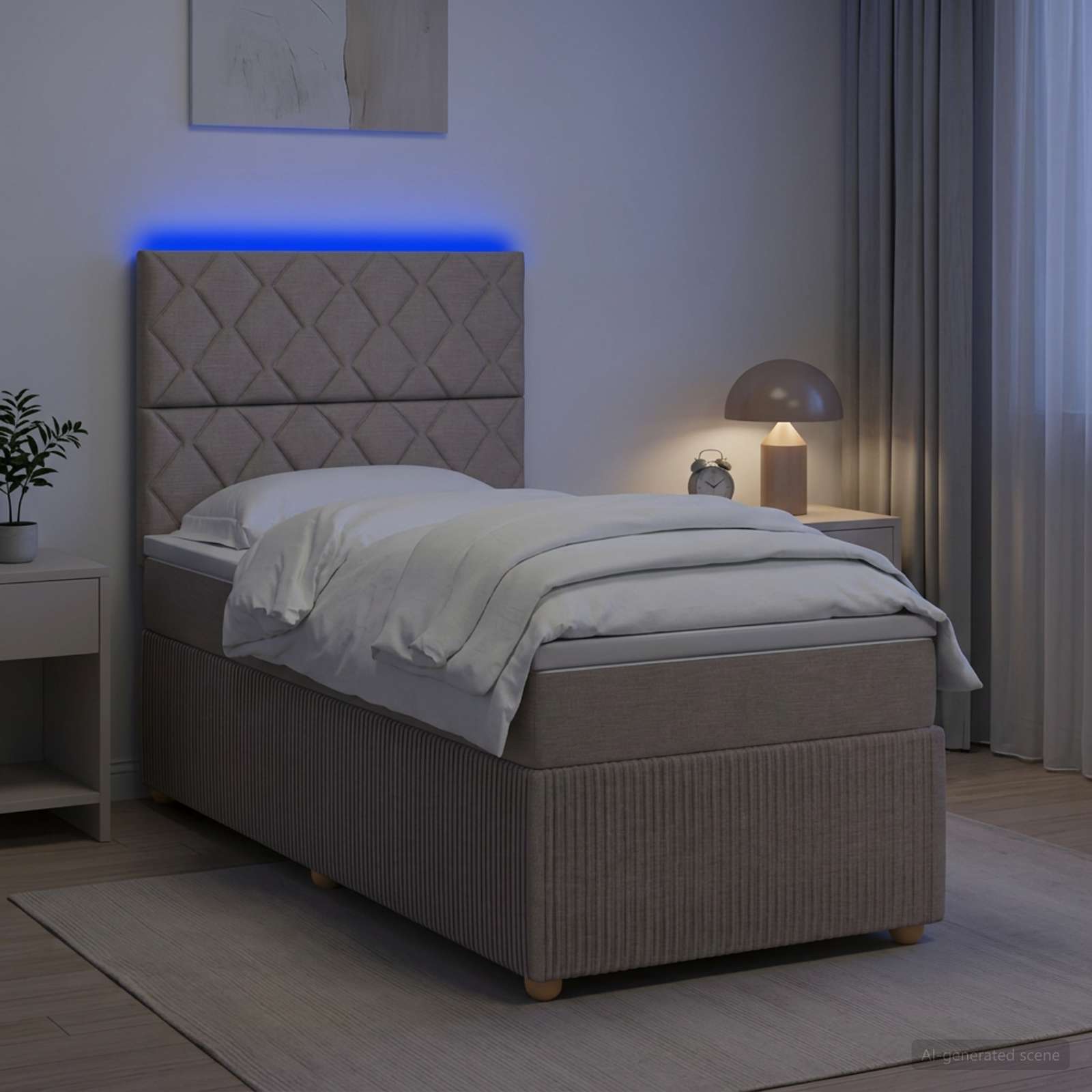 Boksmadrasseng med madras, topmadras og LED - gråbrun 90 x 200 cm