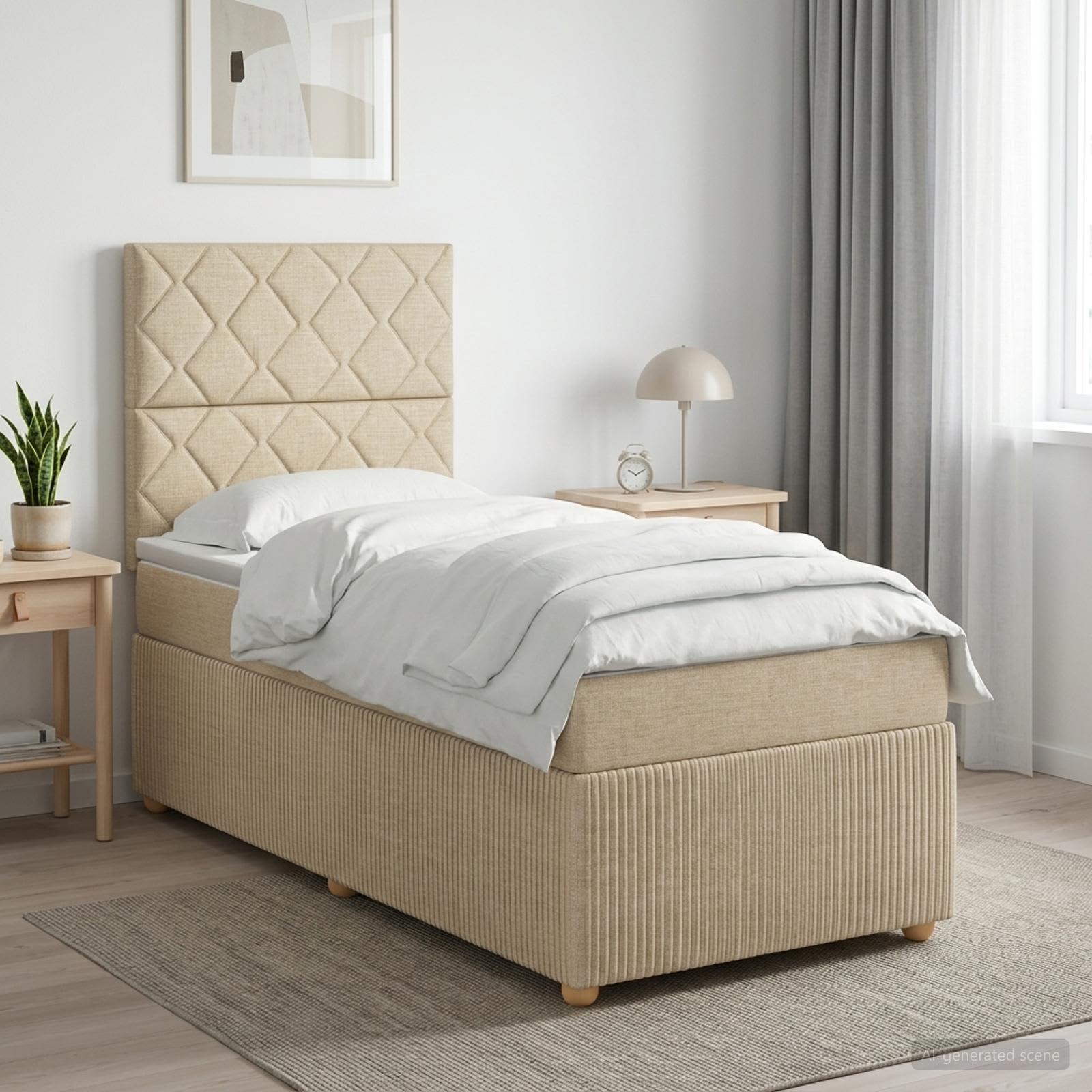 Boksmadrasseng med LED, madras og topmadras - cremefarvet 80 x 200 cm