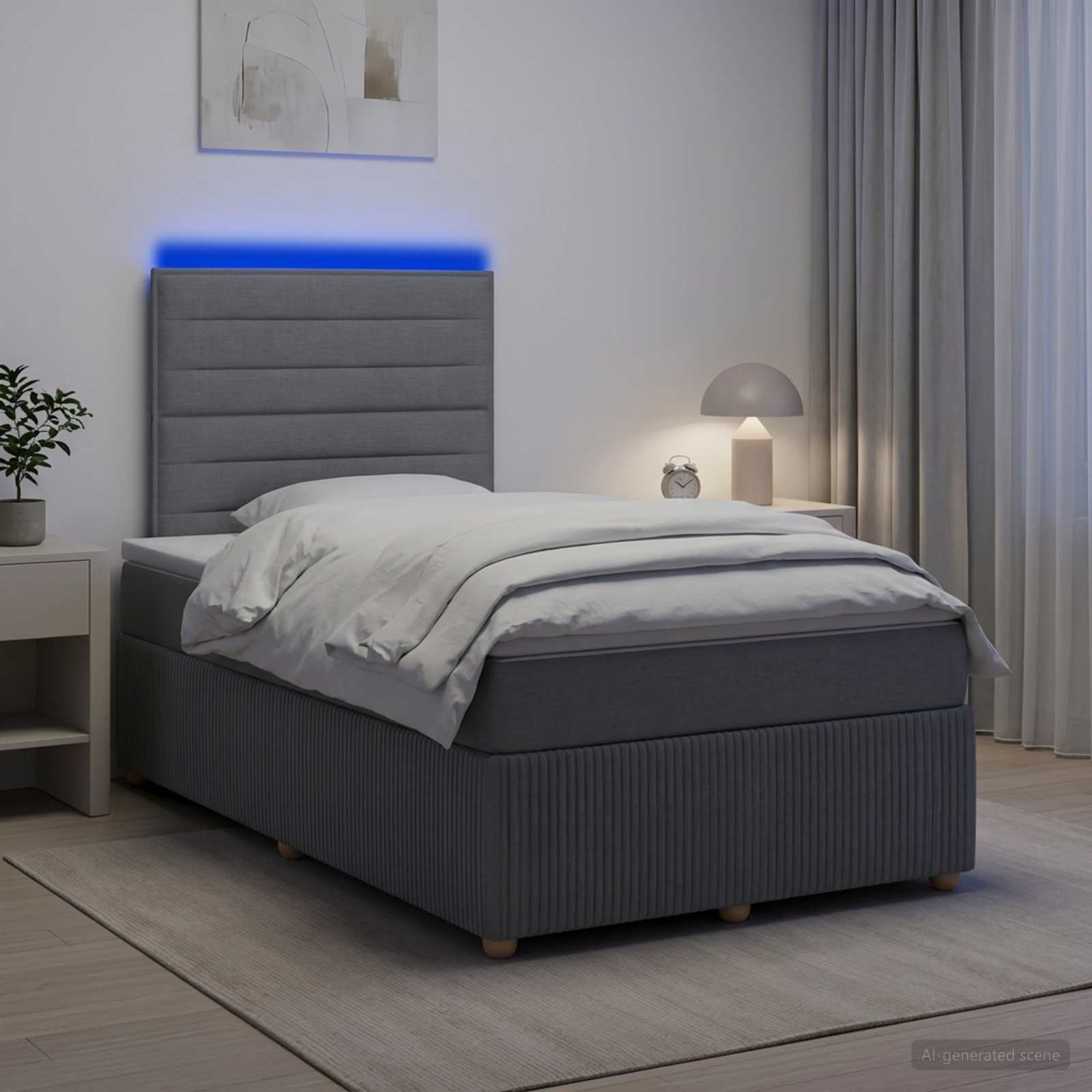 LED легло с матрак с LED ленти Светлосиво 120 x 190 cm Текстил