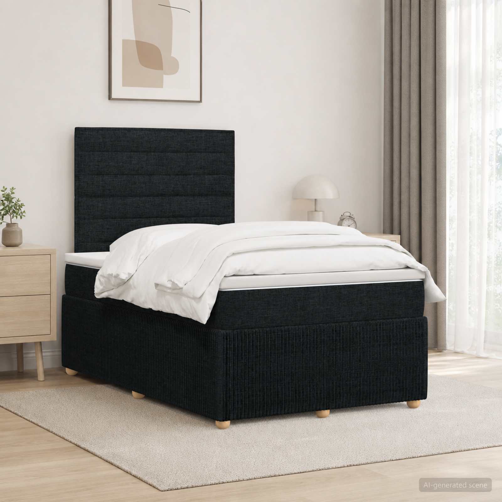 vidaXL LED Boxspring Bed met Matras Zwart 120 x 200 cm Stof, foto 4
