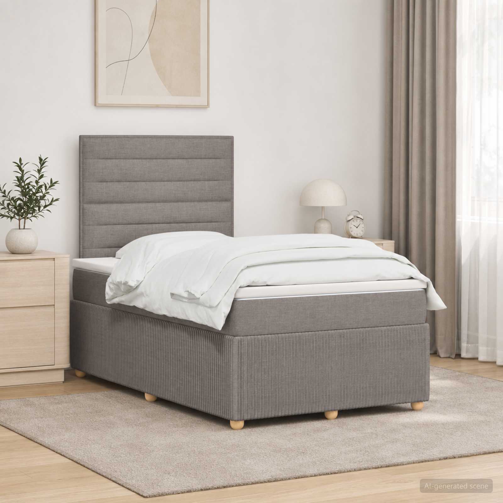 LED posteljni pod z vzmetnico Taupe 120 x 200 cm Blago