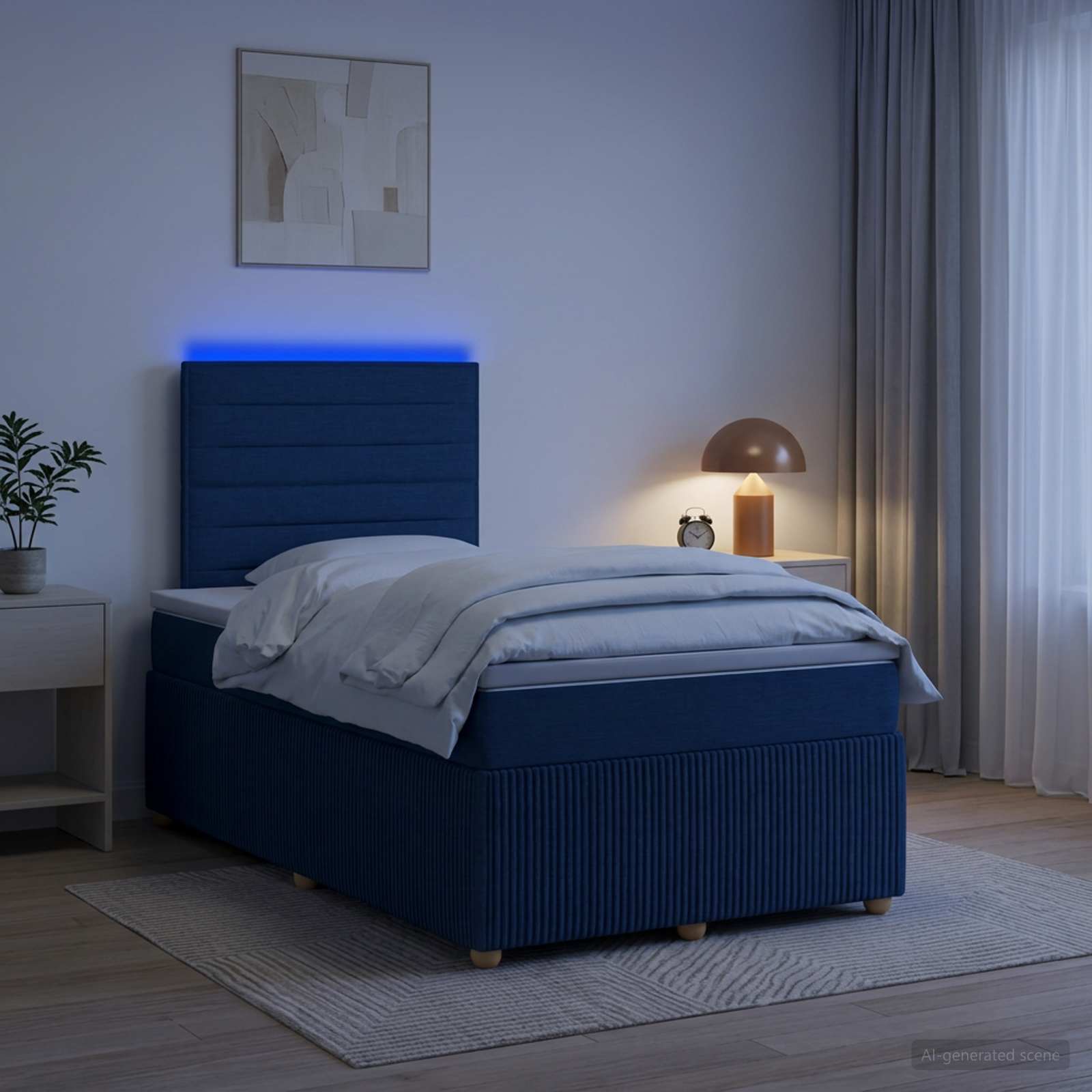 vidaXL LED Boxspring Bed met Matras Blauw 120 x 200 cm Stof, foto 4