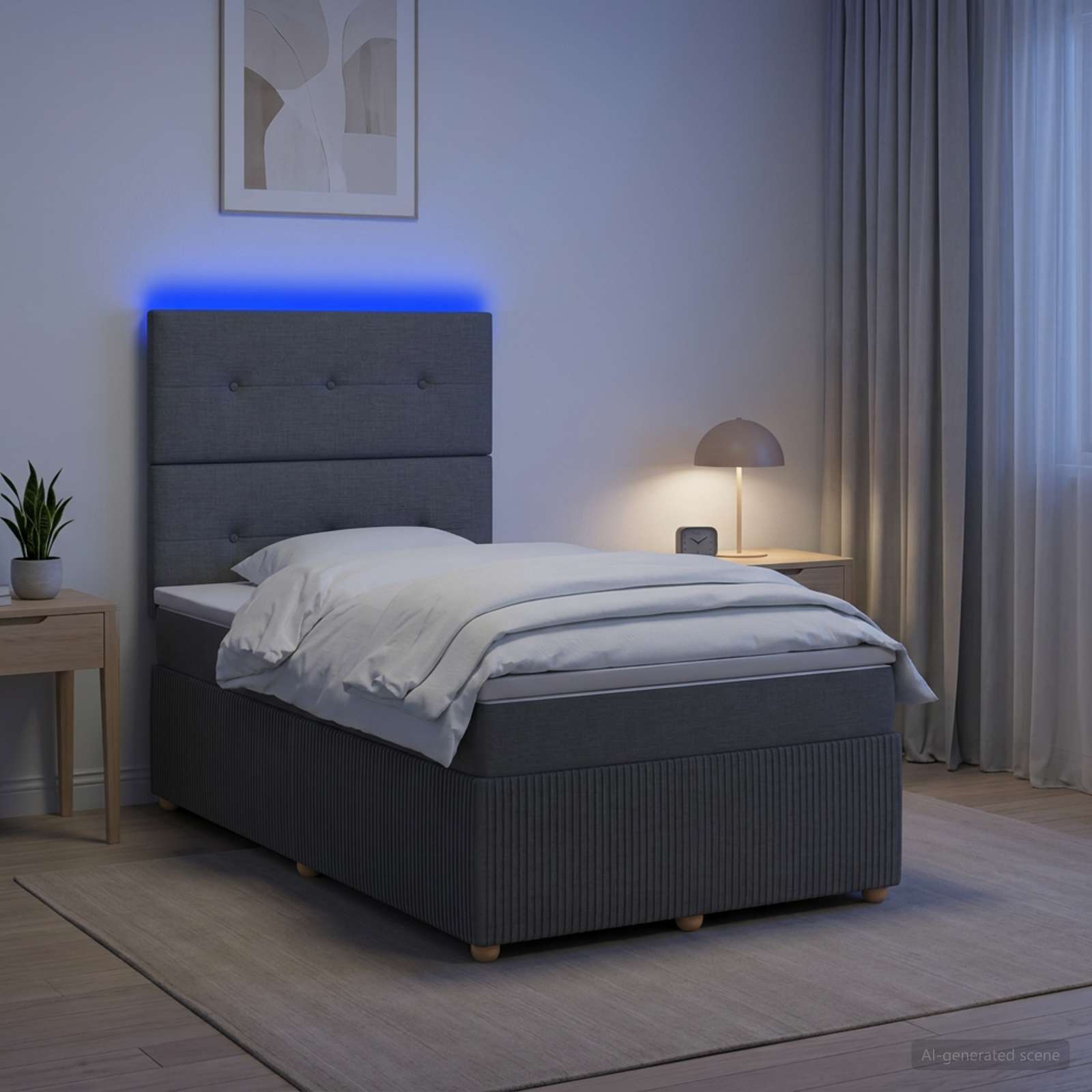 LED posteljni pod z vzmetnico Temno siva 120 x 200 cm Blago