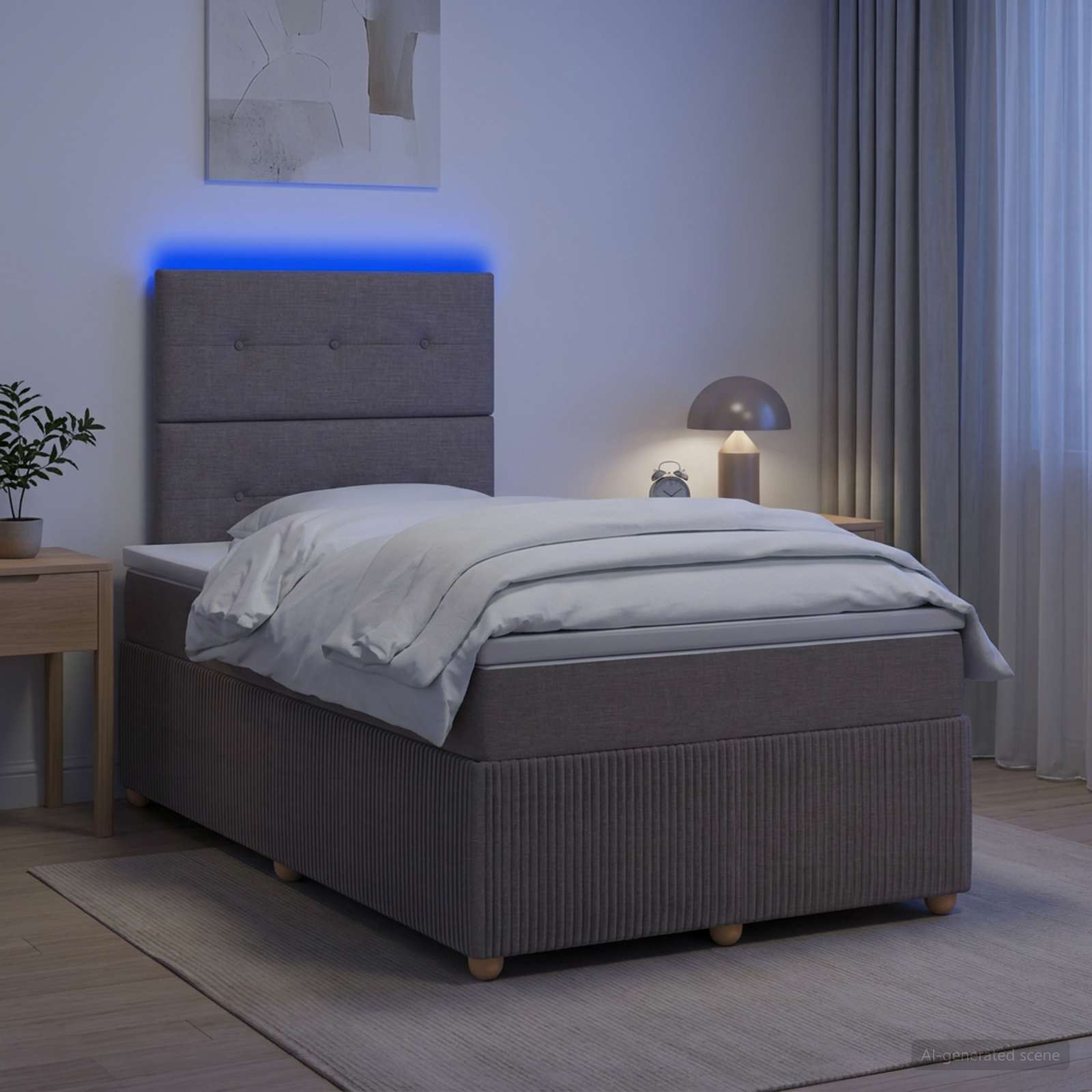 LED легло с матрак с LED ленти Таупе 120 x 190 cm Текстил