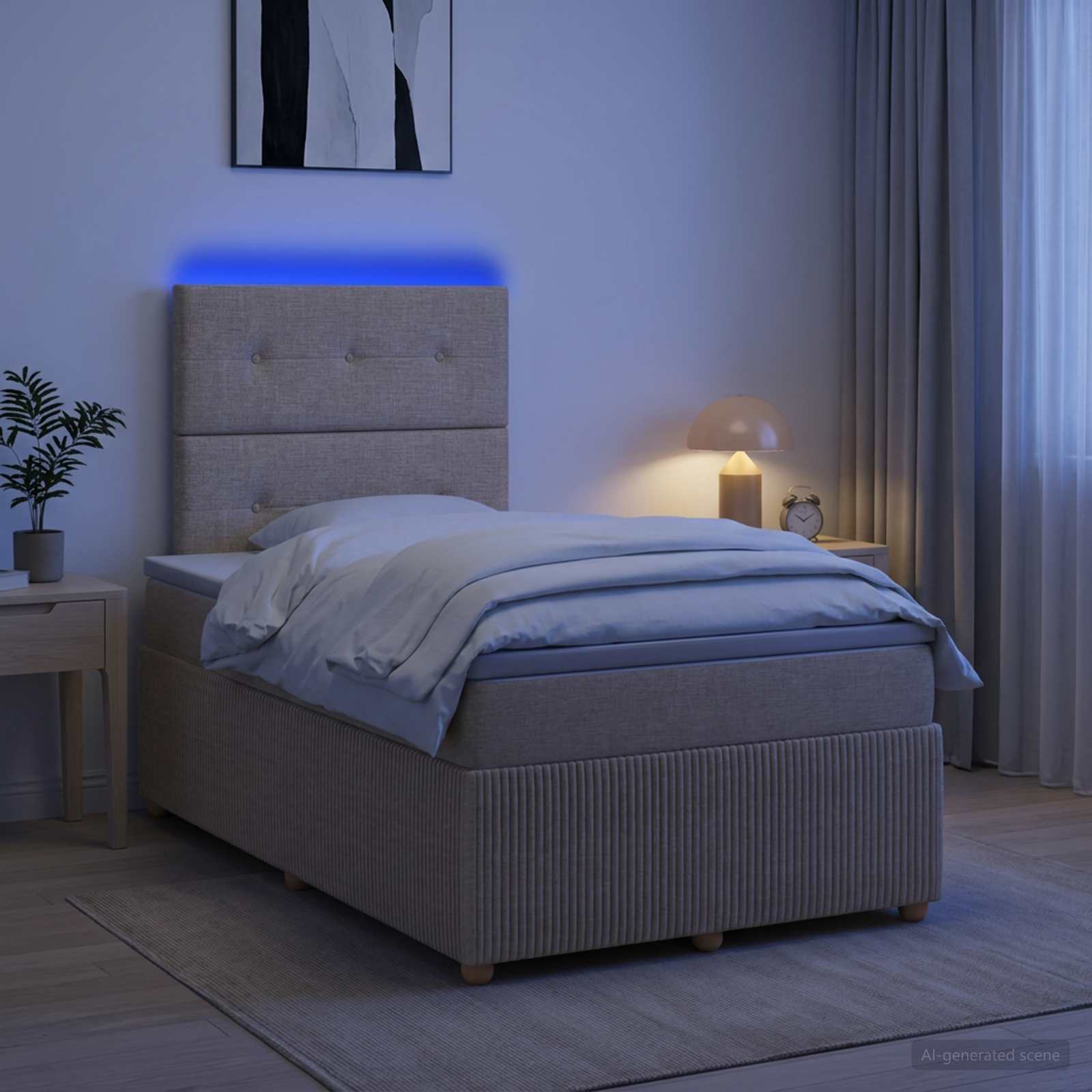 LED posteljni pod z vzmetnico Krem 120 x 190 cm Blago