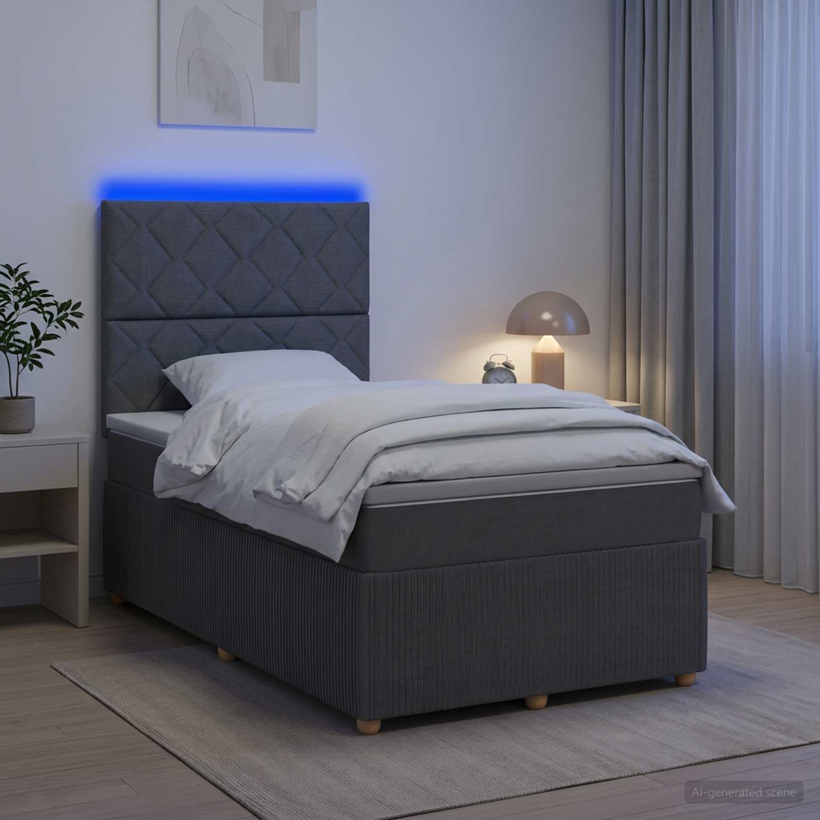 vidaXL LED boksmadrasseng med madras Mørkegrå 120 x 190 cm Stof