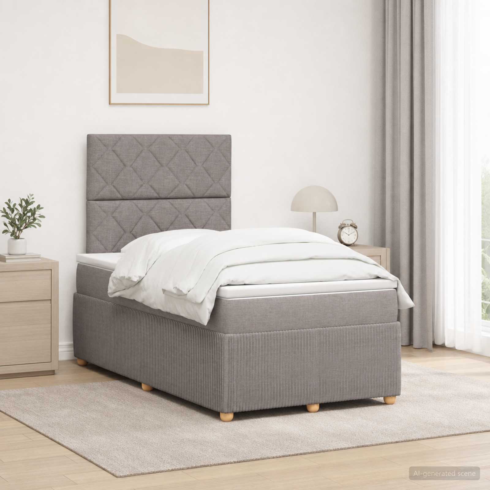 vidaXL LED Boxspring Bed met Matras Taupe 120 x 200 cm Stof, foto 4