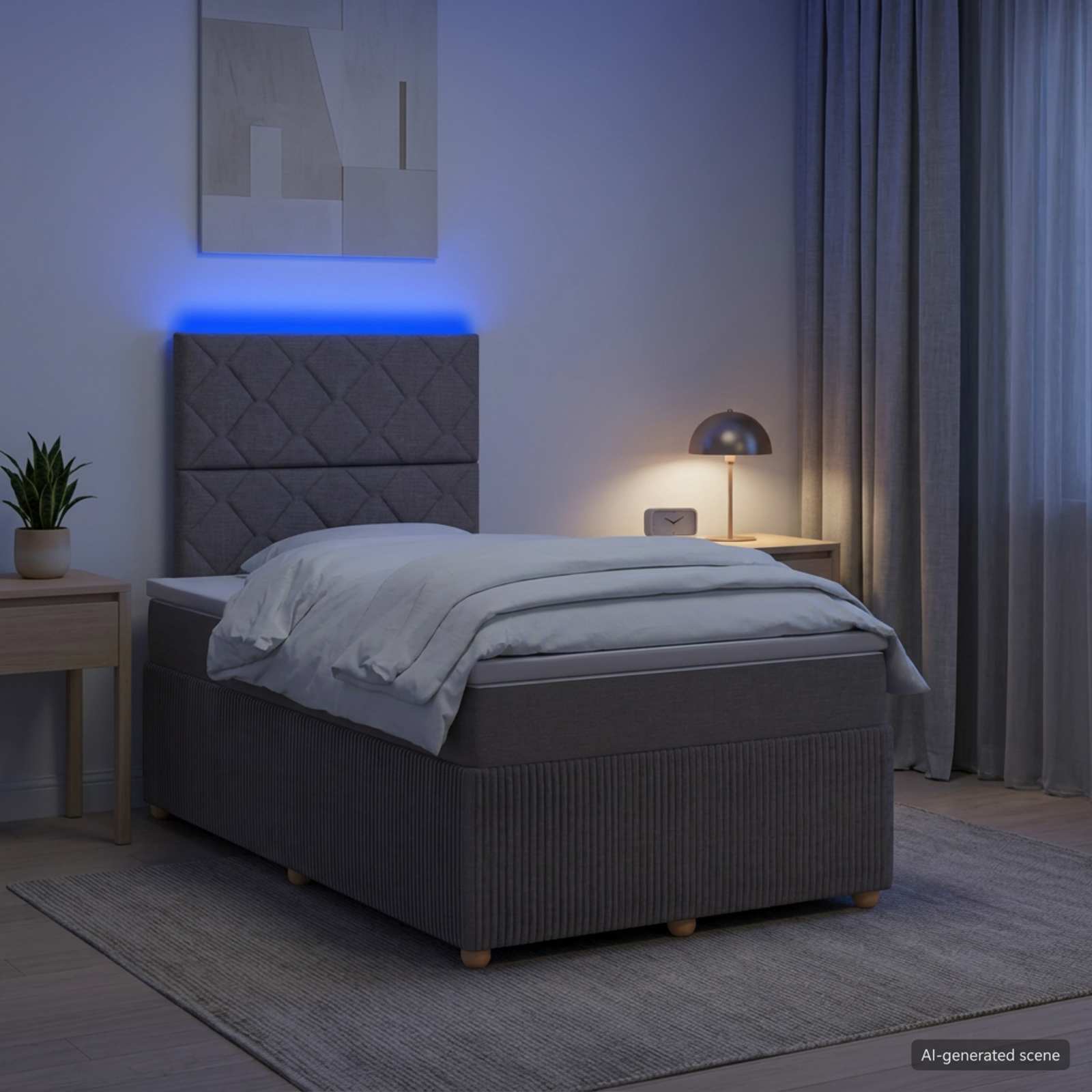 LED легло с матрак с LED ленти Таупе 120 x 190 cm Текстил