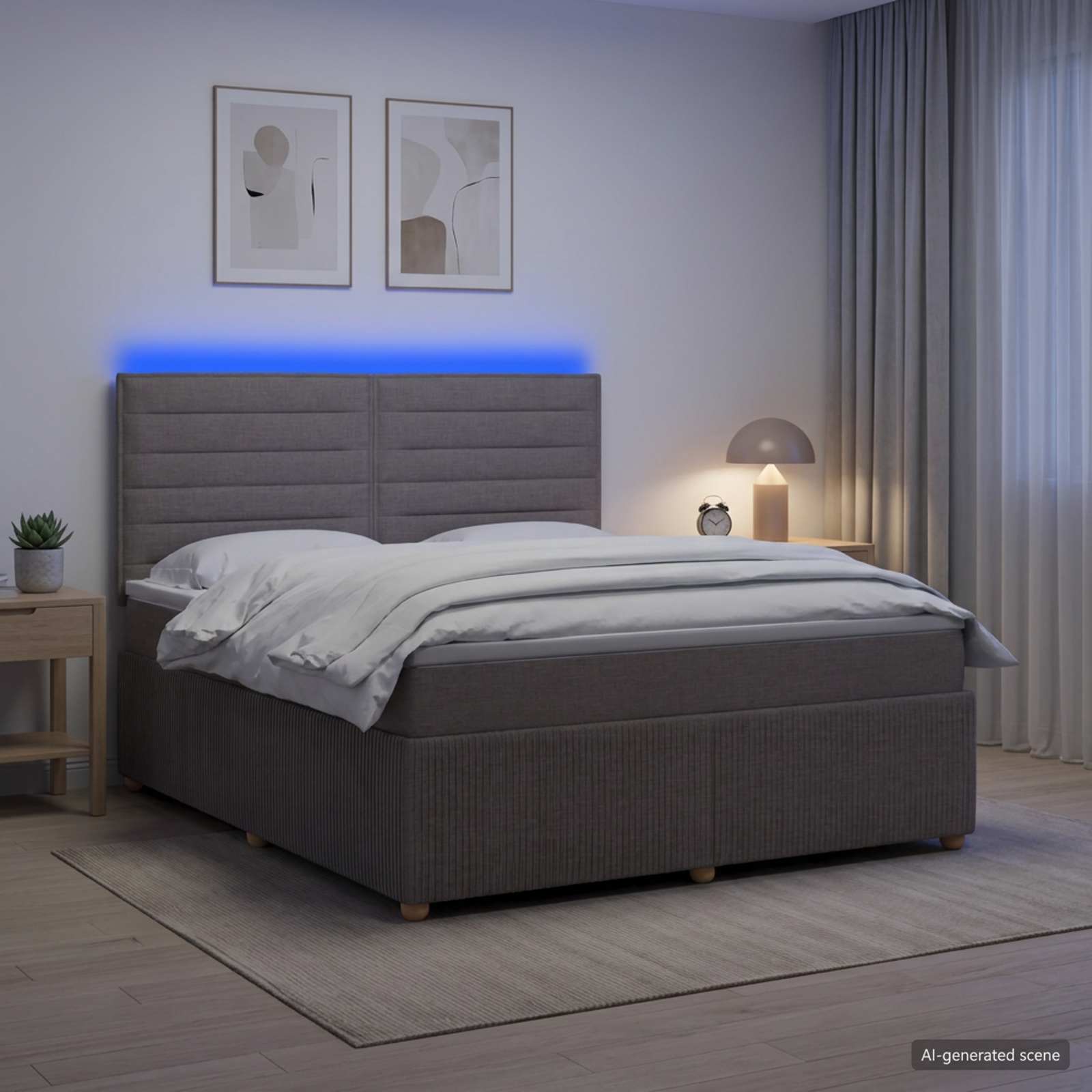 LED легло с матрак с LED ленти Таупе 140 x 190 cm Текстил