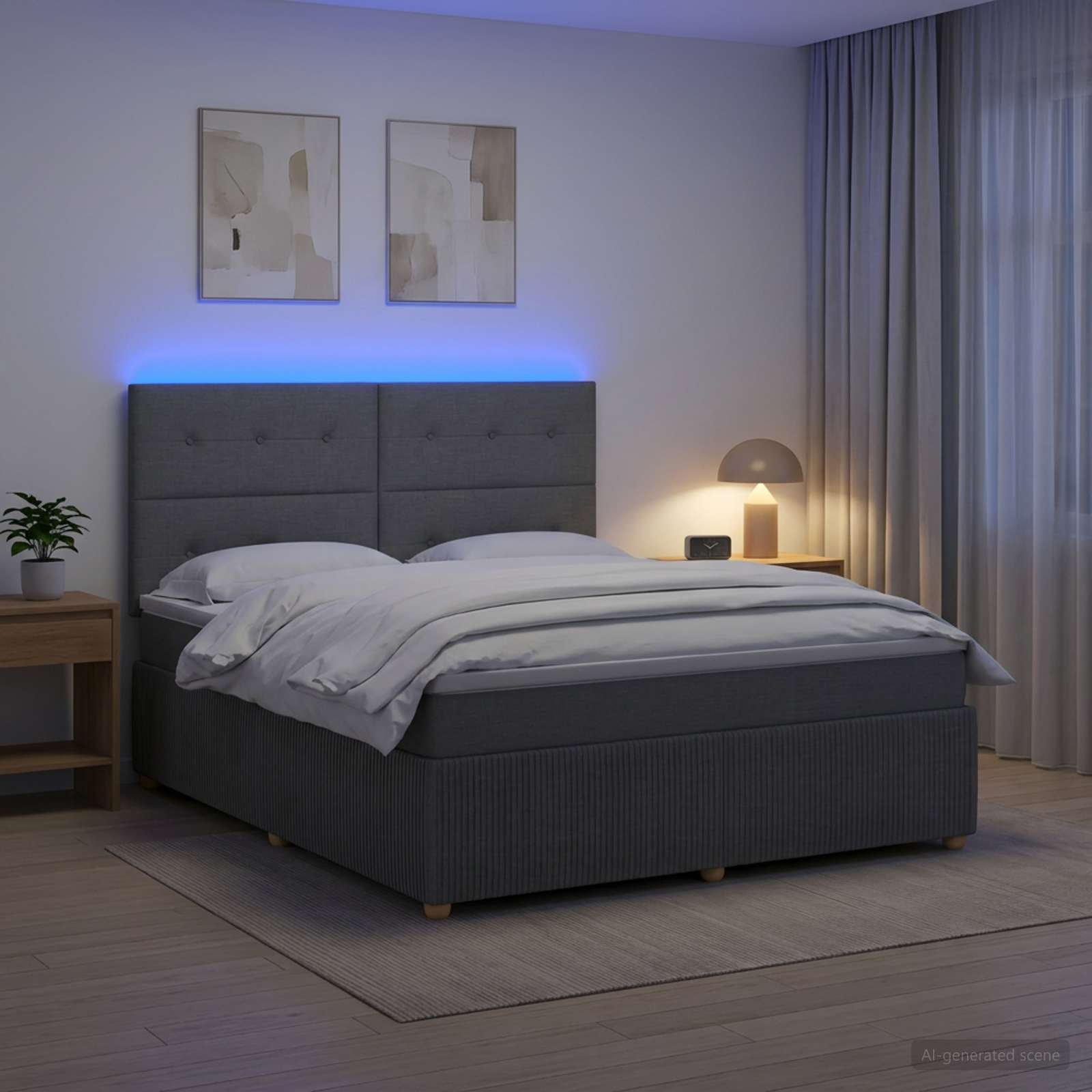 LED легло с матрак с LED ленти Тъмносиво 180 x 200 cm Текстил