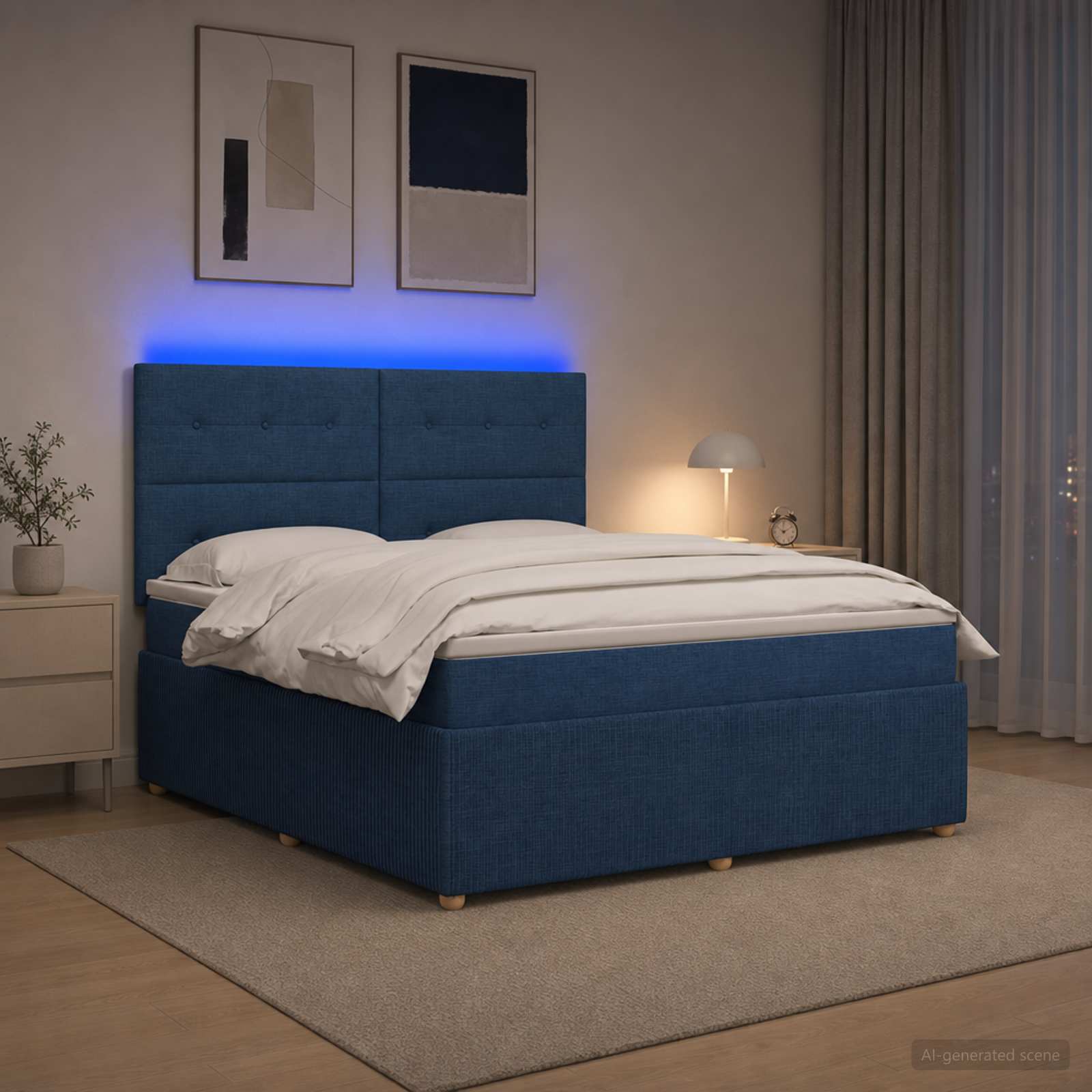 LED легло с матрак с LED ленти Синьо 180 x 200 cm Текстил