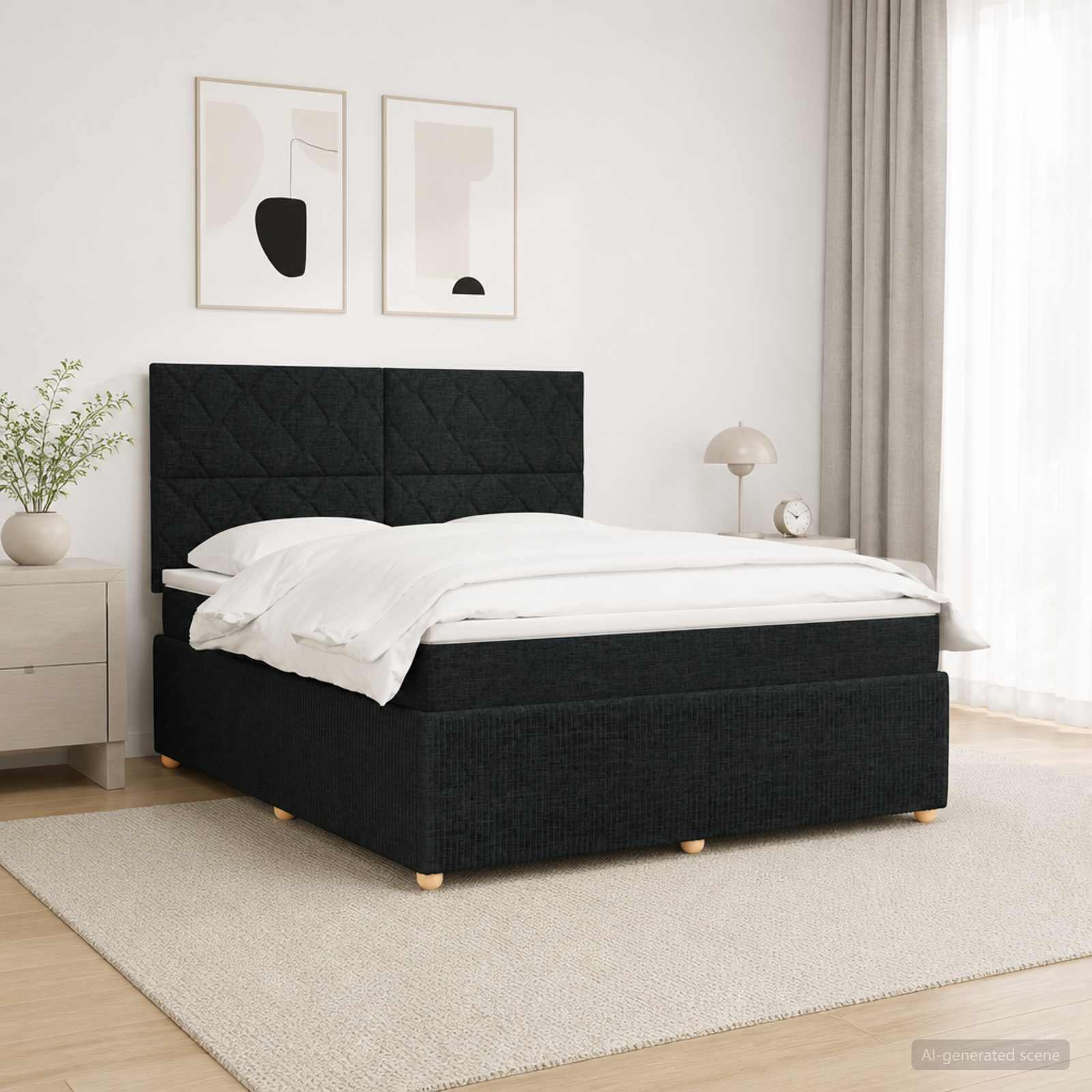 LED posteljni pod z vzmetnico Črna 140 x 190 cm Blago