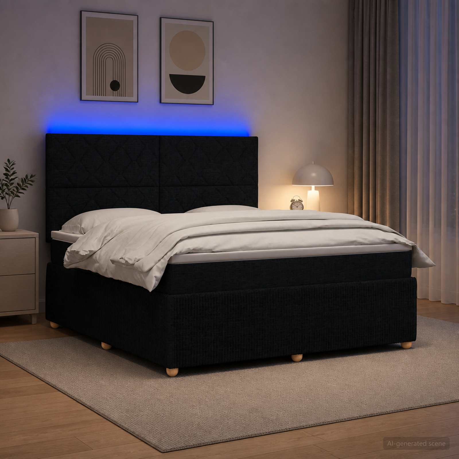LED легло с матрак с LED ленти Черно 140 x 190 cm Текстил