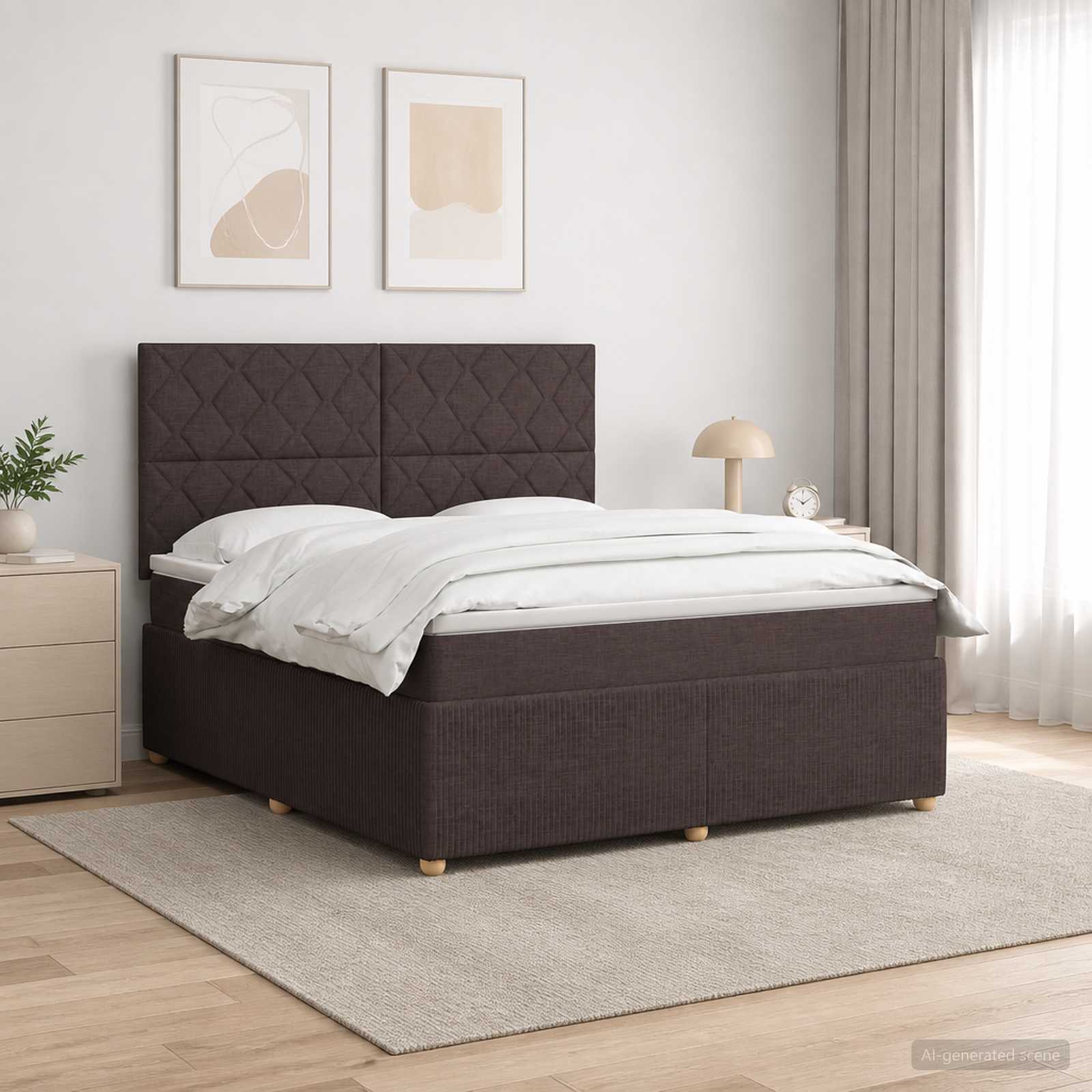 LED posteljni pod z vzmetnico Temno rjava 180 x 200 cm Blago