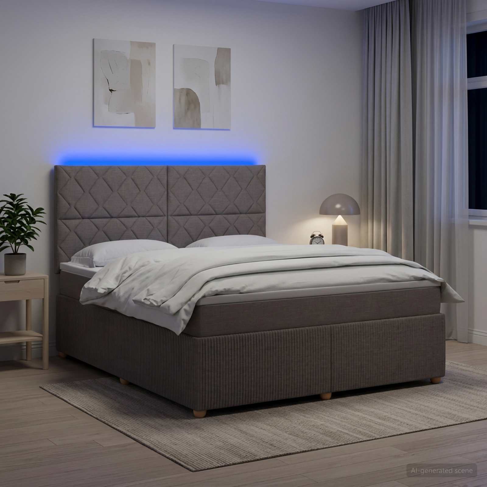 LED posteljni pod z vzmetnico Taupe 180 x 200 cm Blago