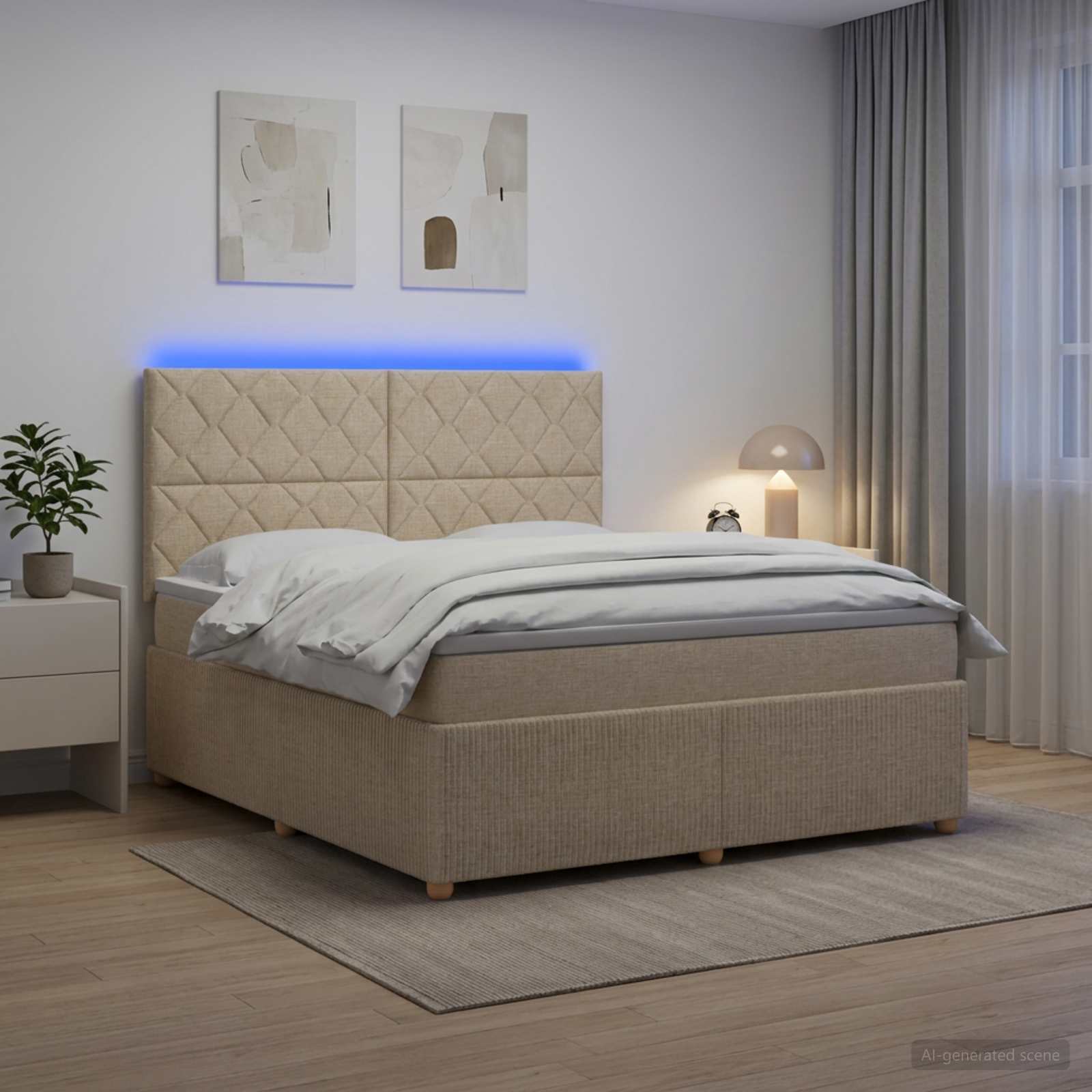 LED легло с матрак с LED ленти Кремаво 160 x 200 cm Текстил
