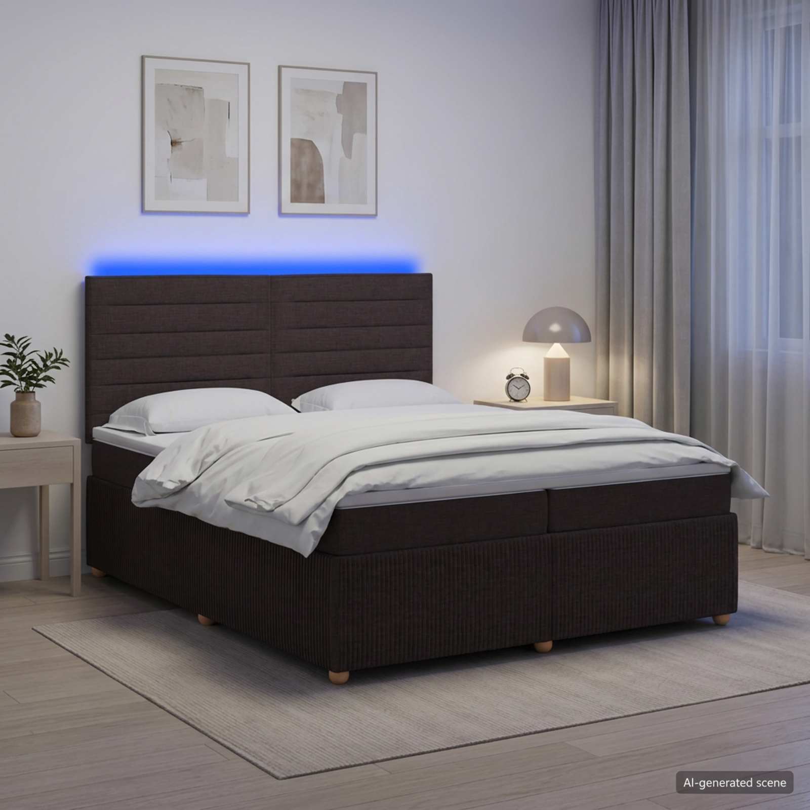 LED легло с матрак с LED ленти Тъмен кафяв 200 x 200 cm Текстил