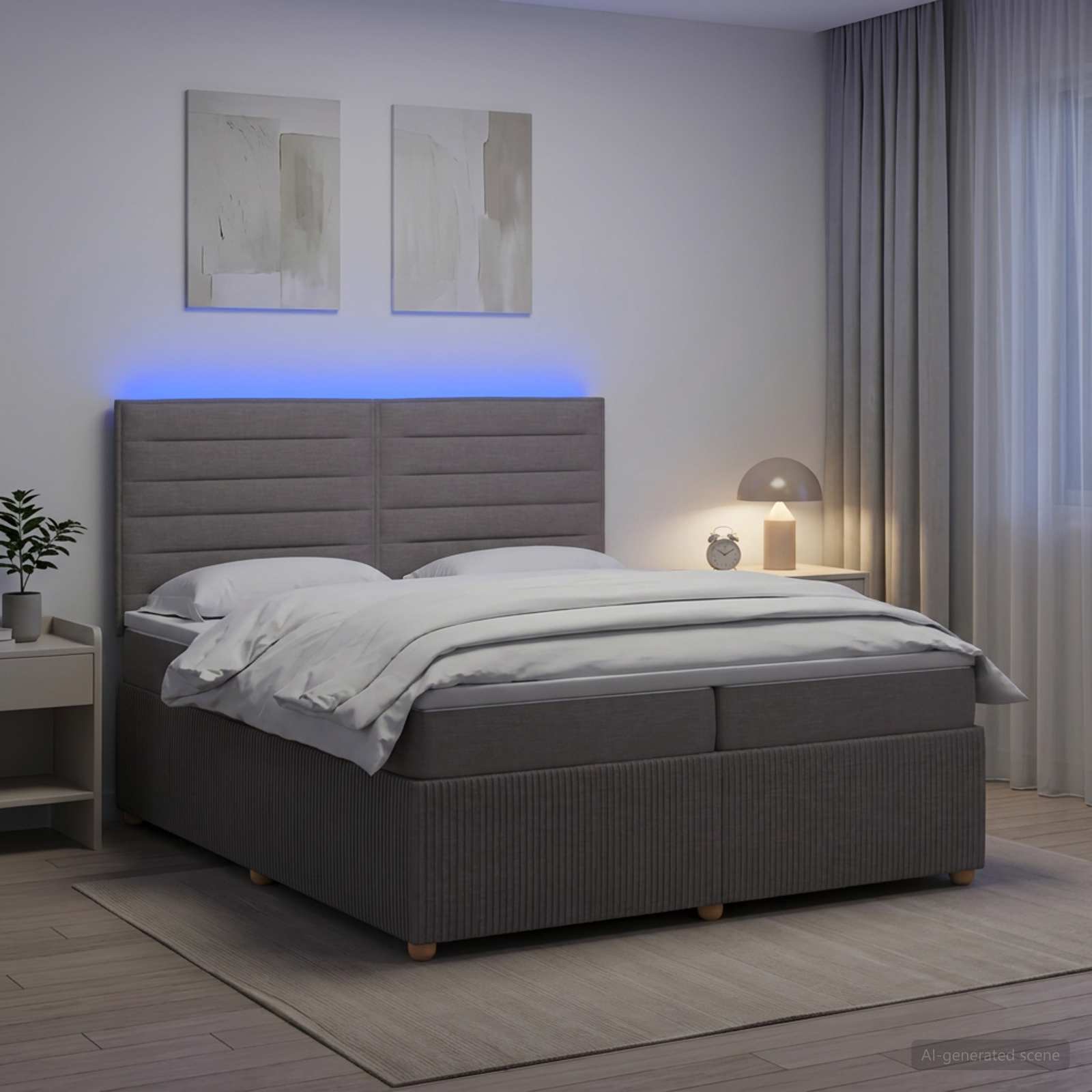 vidaXL LED Boxspring Bed met Matras Taupe 200 x 200 cm Stof, foto 4