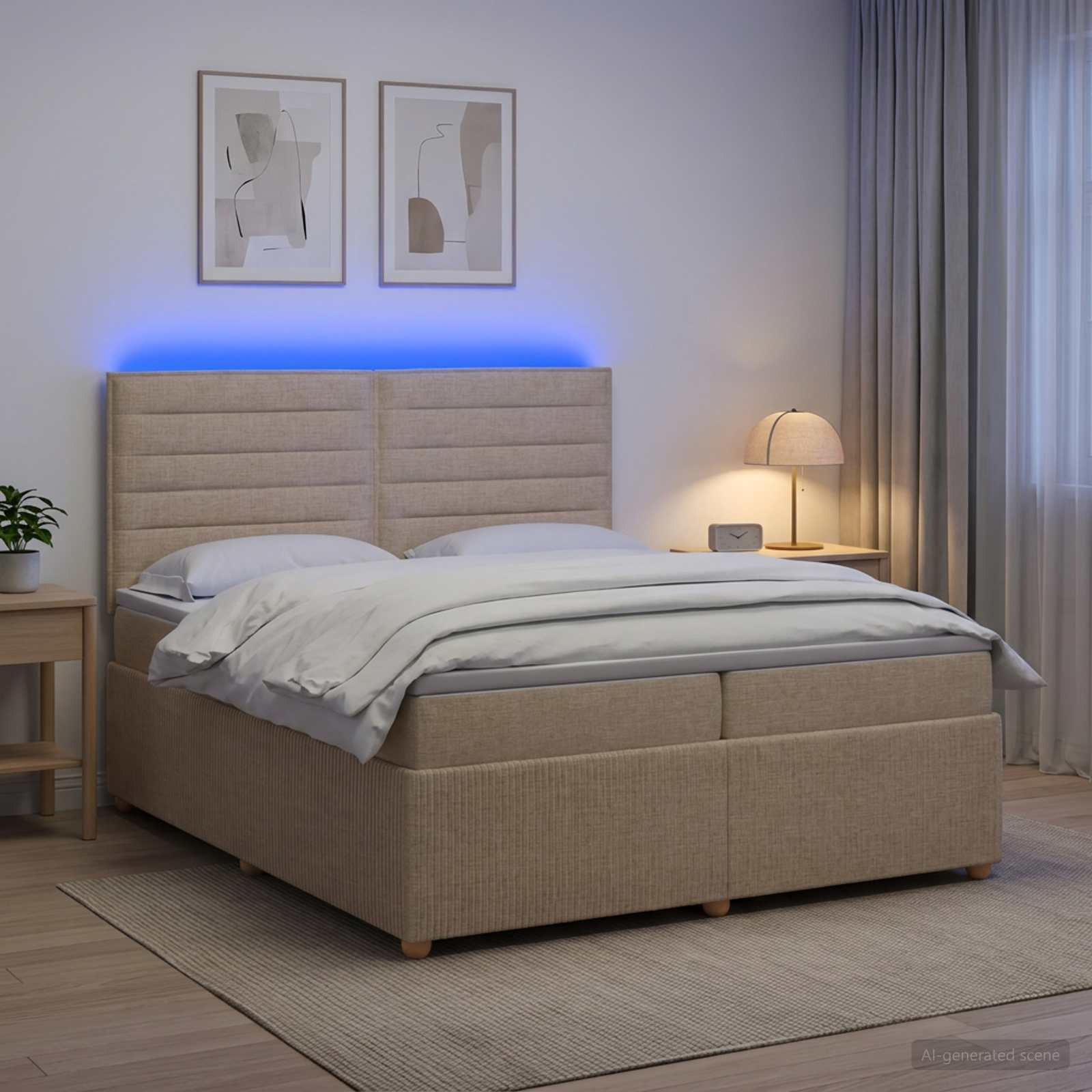 LED posteljni pod z vzmetnico Krem 200 x 200 cm Blago